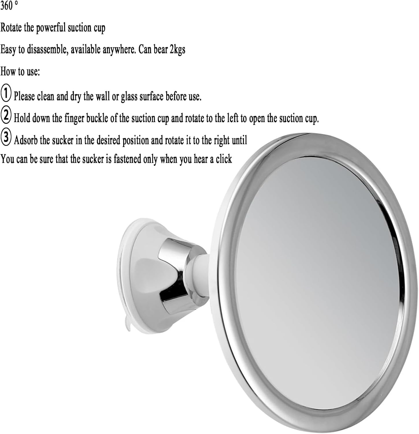 Shower Mirror Fogless， Shower Mirror, 360 Degree Rotating round with Suction，Shatterproof Shower Mirror Fogless for Shaving，Mirrors, Bathroom Mirror, Bathroom Accessories image number 1