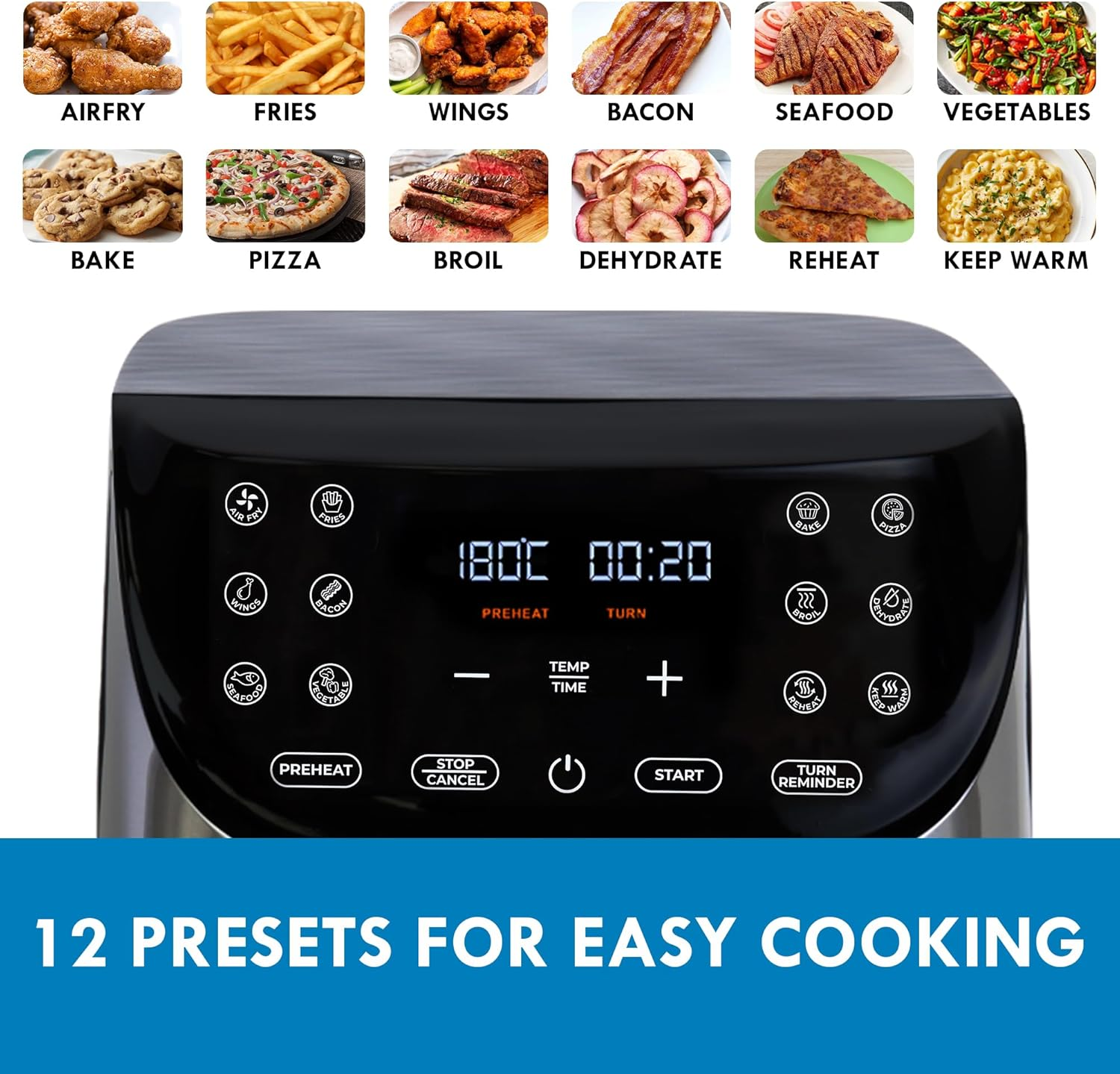 Kenmore 7.8L Air Fryer, Family Size, 1700W, 12 Preset Cooking Functions, Digital Touch Screen, Programmable Temperature & Timer, Viewing Window, Roast Bake Broil Dehydrate Reheat, Stainless Steel image number 1
