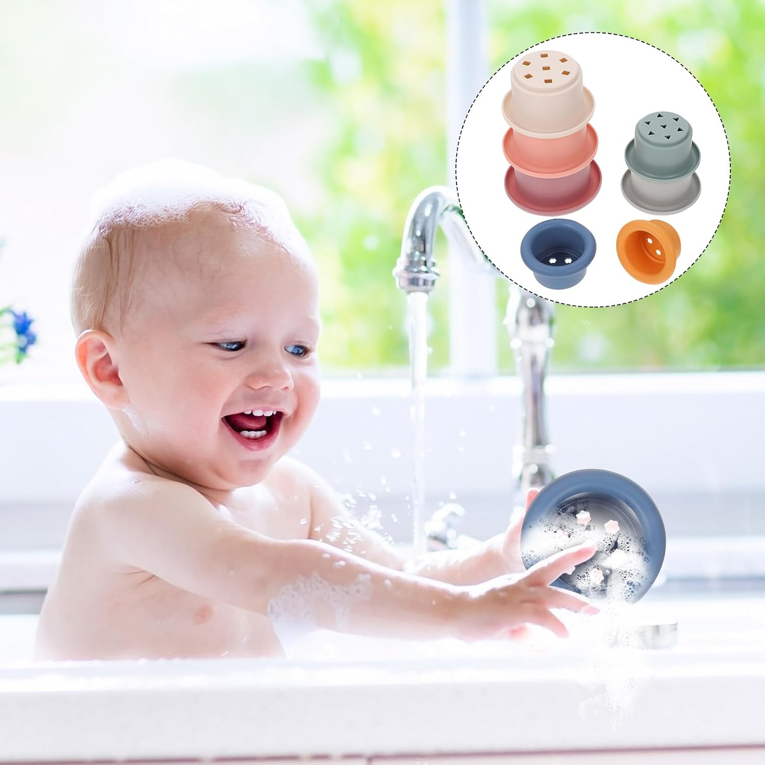 Alasum 7Pcs Cups Toys Children Toy Bathing Stackable Toys Infant Kids Baby Bath Bathing Plaything Stacked Cups to Stack Toddler Silica Gel Blocks