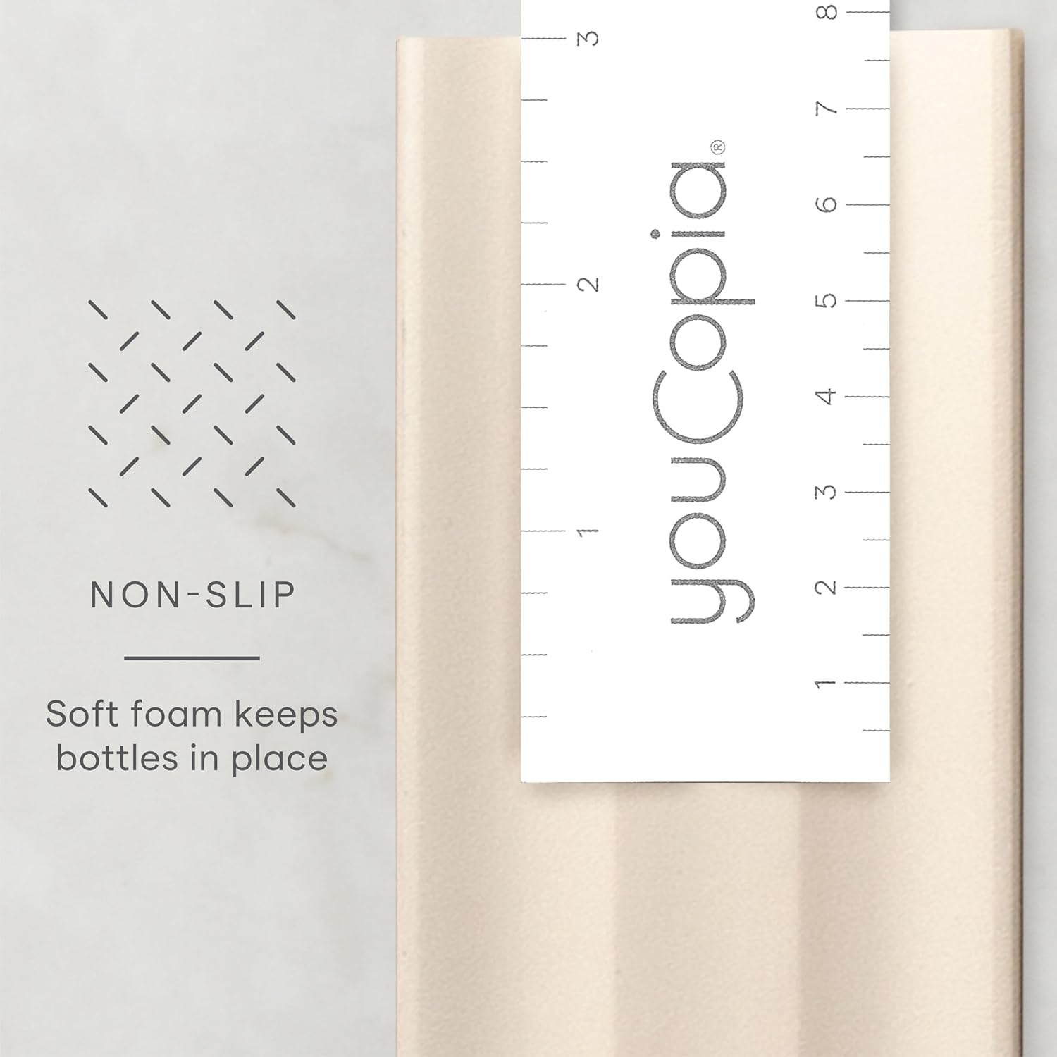 Youcopia Spiceliner Adjustable Spice Drawer Liner, 10Ft Roll, Sandstone, Seasoning and Spices Bottle Organizer Insert image number 4