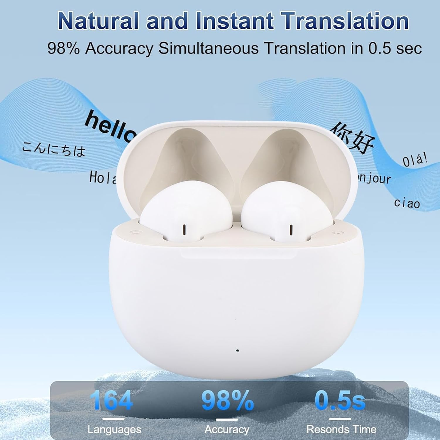 ASHATA AI Translation Earbuds Real Time, Translation Headphones with 7 Modes, Language Translator Earbuds 5.4 with APP, Noise Cancelling, for Travel Business Learning image number 6