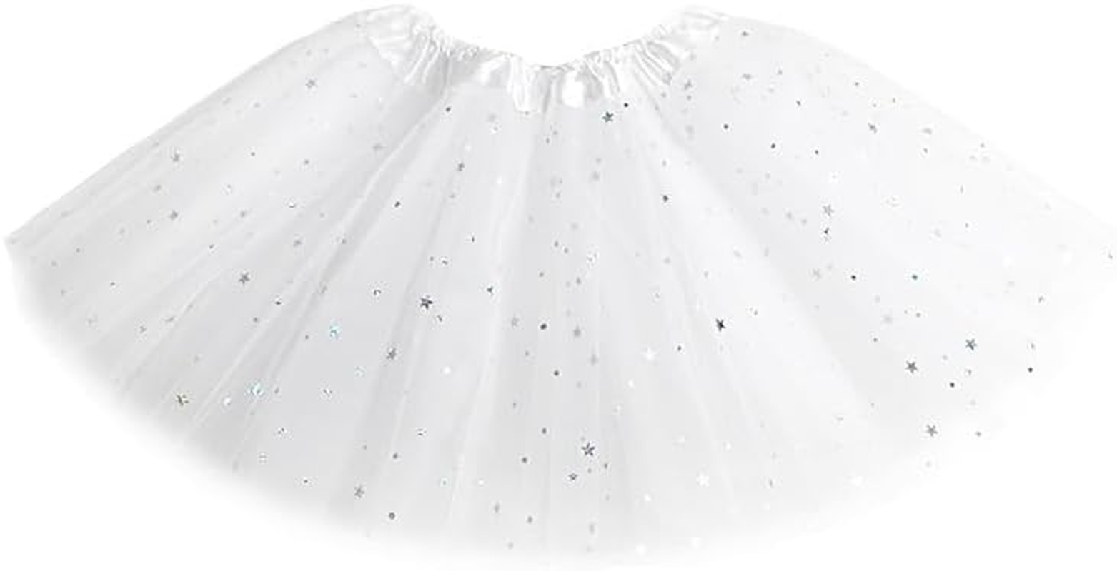 JIRONN Sparkle Tutu Skirt Ballet Dance Skorts for Women, Elastic 3 Layered Tulle Tutu Skirt with Sequin Stars Retro Bubble Skirt, Classic Tutu Skirt 1950'S Glitter Tulle Vintage Petticoat