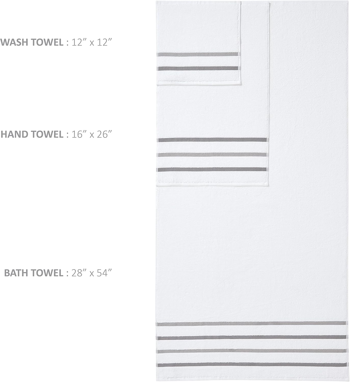 Comfort Spaces Cotton 8 Piece Bath Towel Set Striped Ultra Soft Hotel Quality Quick Dry Absorbent Bathroom Shower Hand Face Washcloths, Multi-Sizes, Zero Twist Charcoal 8 Piece - Charcoal image number 5