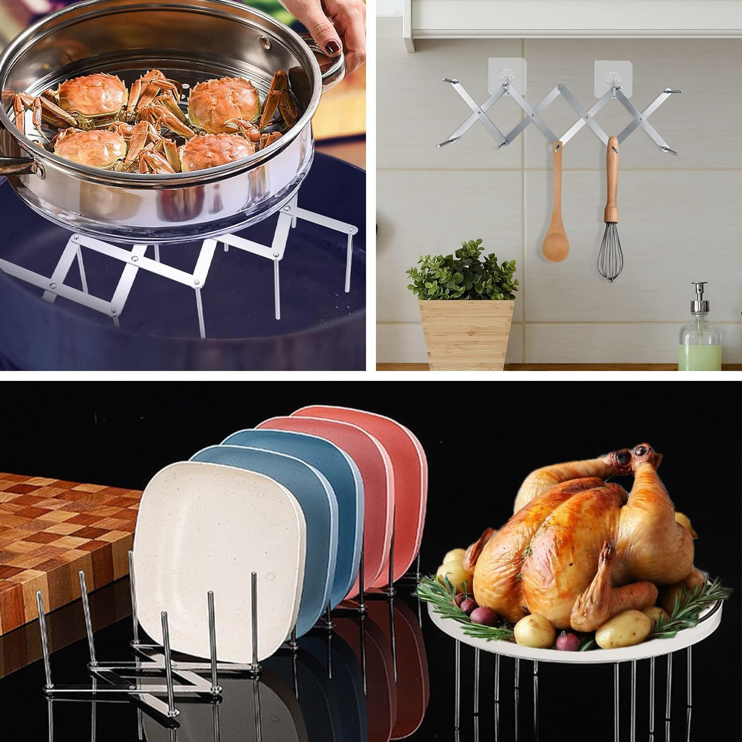 Lyfengdeam Pot Lid Holder, Adjustable Pot Lid Organizer, Kitchen Cabinet Pantry Pan and Pot Lid Organizer Rack Holder Adjustable Plate Organizer Rack, Retractable Small Dish Drying Rack (2 Pcs) image number 6