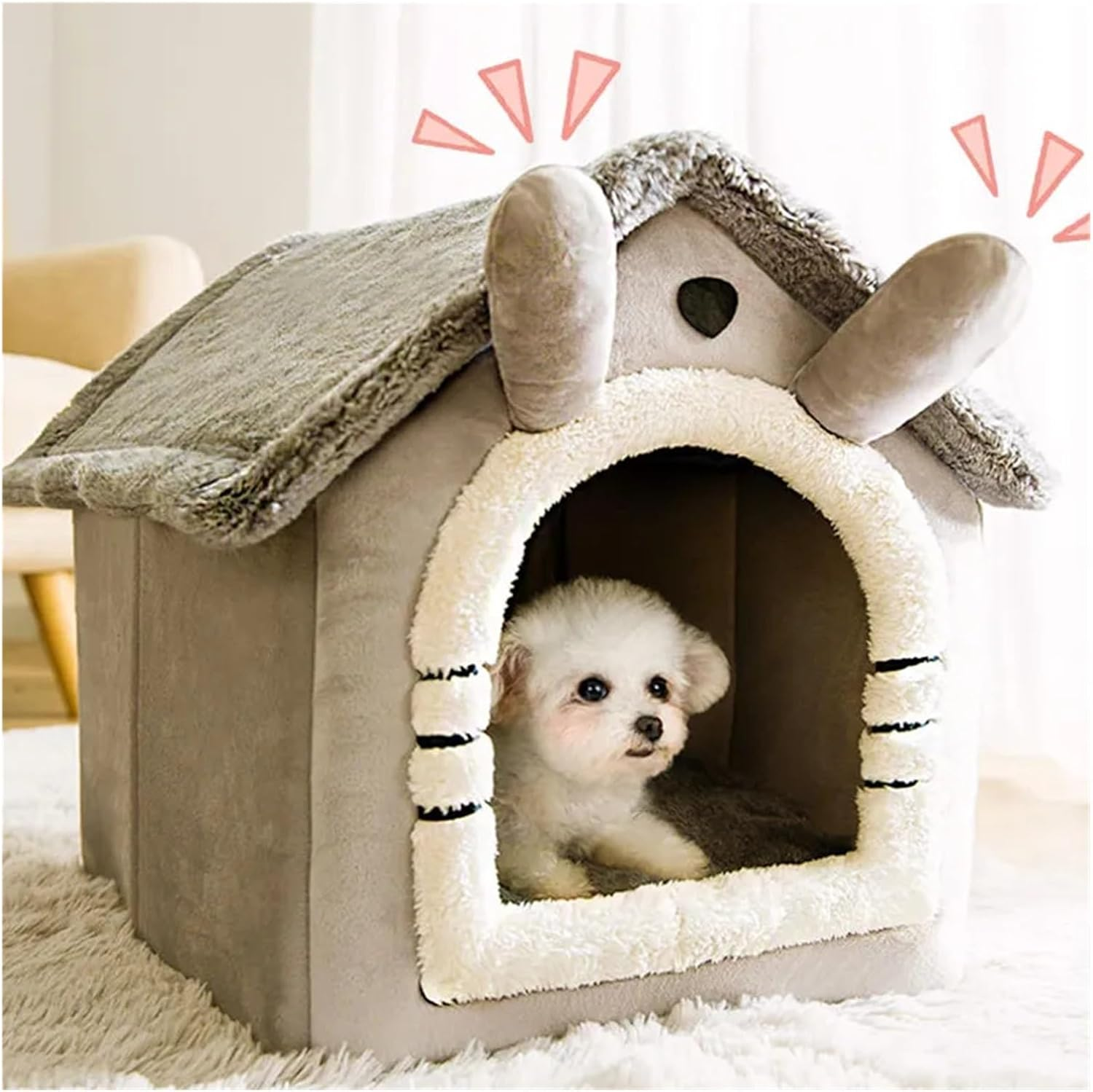 Pet Bed Foldable Cat Bed Pet Dog House Winter Cat Villa Sleep Kennel Comfort (Color : Gray Cat, Size : S(30X36X31Cm)) image number 4