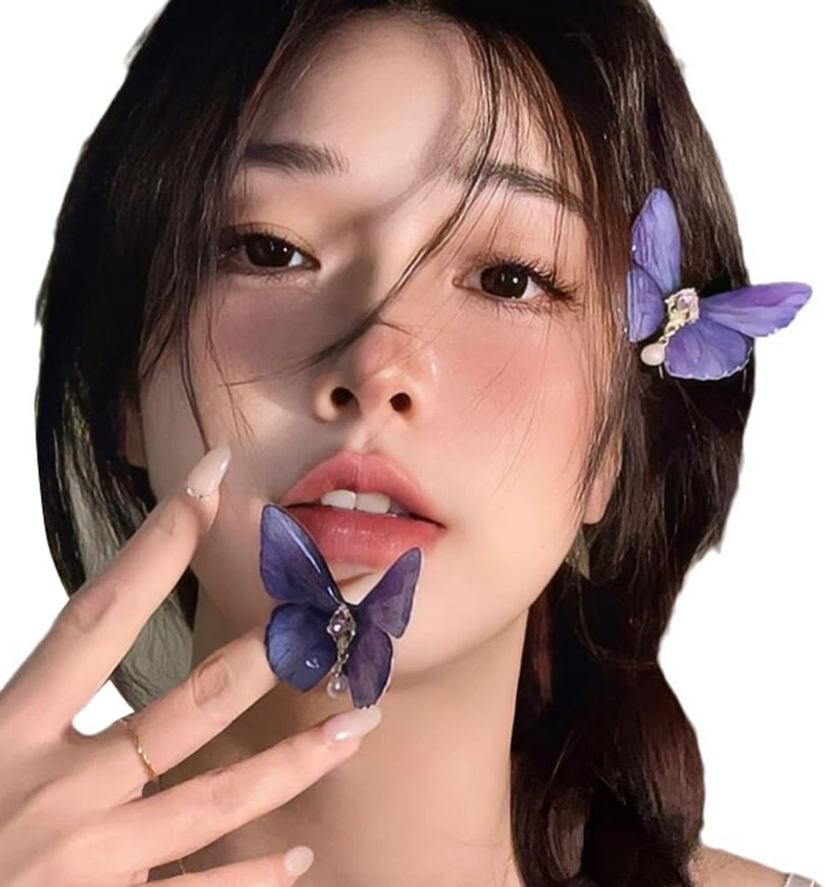 2 Pcs Premium Glitter Butterfly Hair Clips Cute Butterfly Hair Barrettes Clamps Headwear Hair Accessories for Women Girls(Purple)