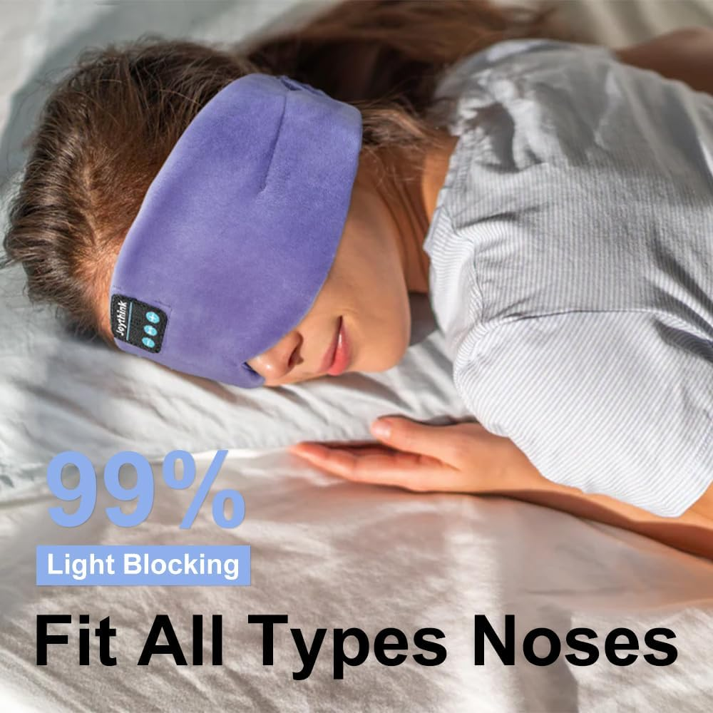 Joythink Sleep Headphones Bluetooth Sleep Mask Silk Headband Earphones Bluetooth Eye Mask for Sleeping on Side Blackout Soft Sleep Earphones Music Kids Children Eye Cover Purple - Black image number 7