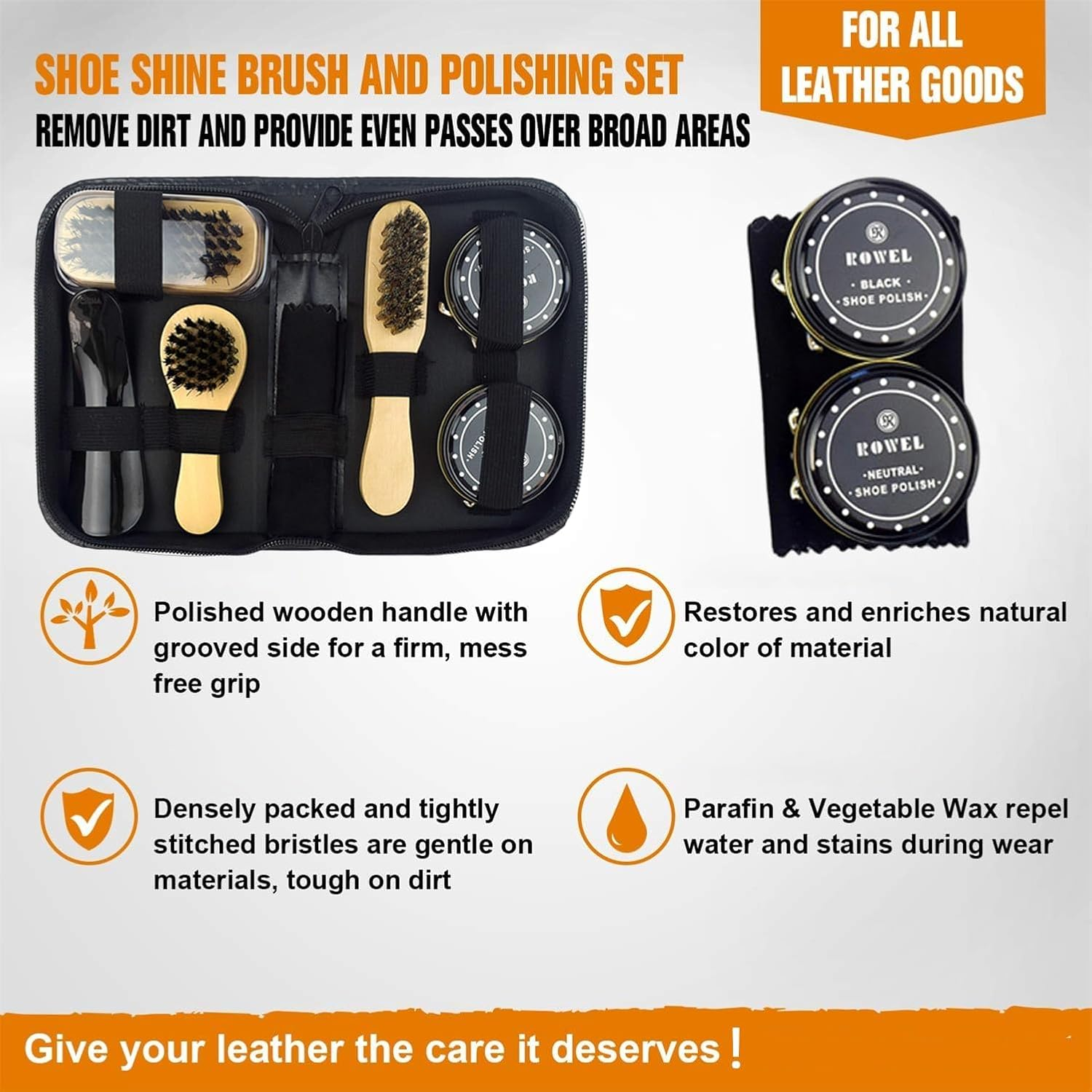 8 PCS Shoe Polish Kit,Portable Travel Shoe Shine Brushes Set with Zipper Bag Care Shoe Shine Tools,Design for Long Use,Practical Cleaning Applicator for Shoes/Wallets/Car Seats/Furniture