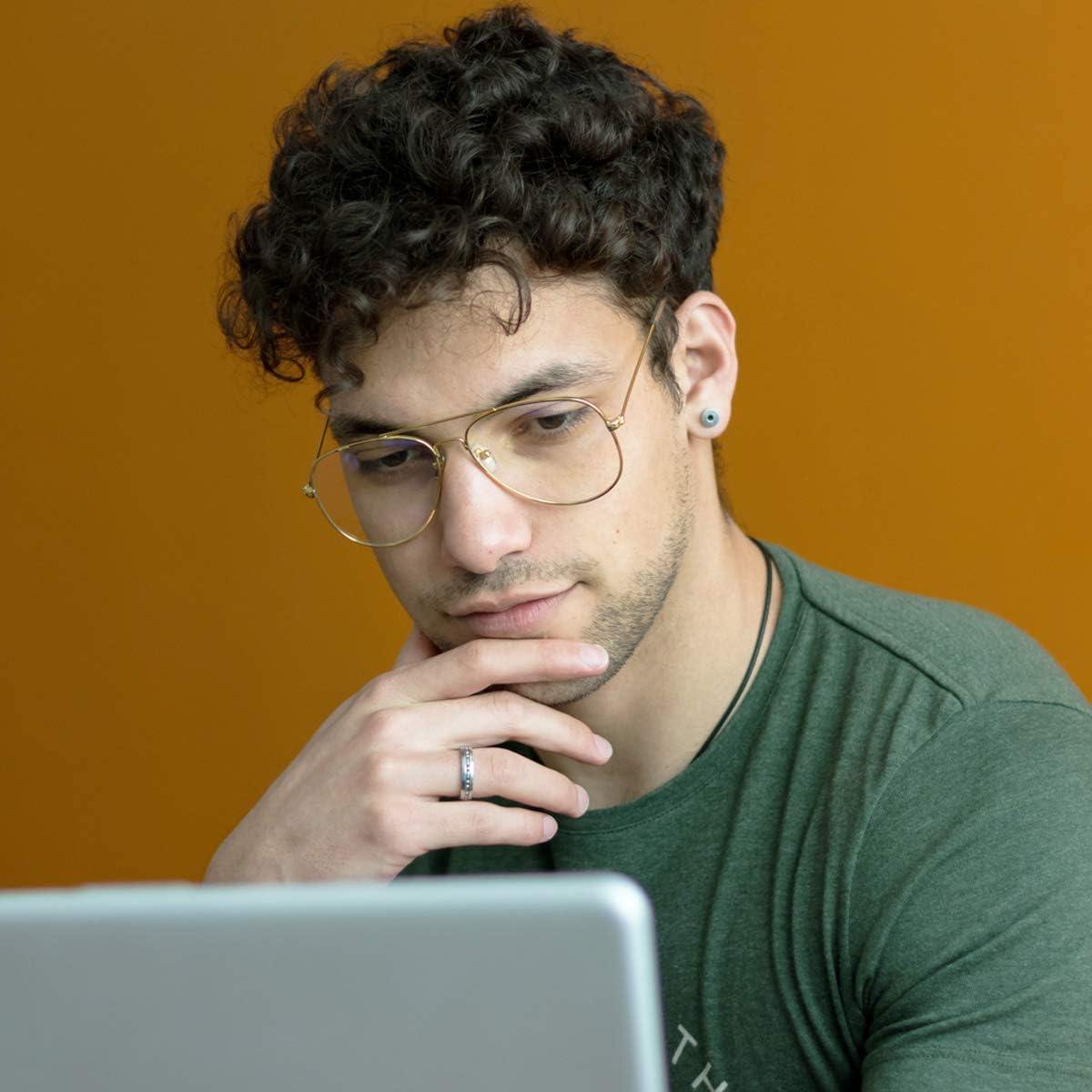 AISSWZBER Clear Aviator Glasses Lens Premium Classic Metal Frame Eyeglasses image number 1