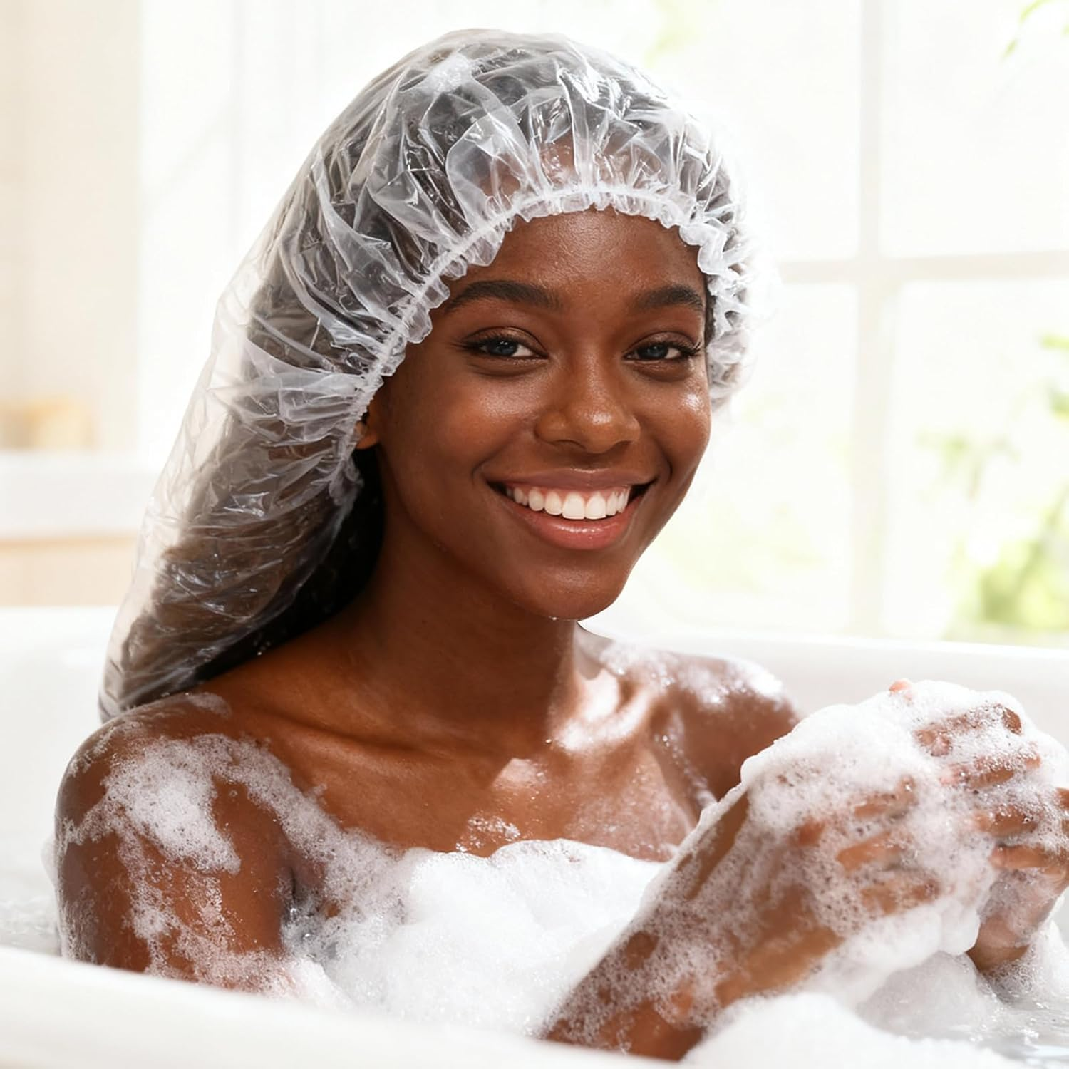 10 PCS Oversized Disposable Plastic Shower Cap, Large Lengthen Elastic Waterproof Bath Caps Clear Thick Plastic Shower Cap for Long Braids, Dreadlocks Locs Hair Treatment