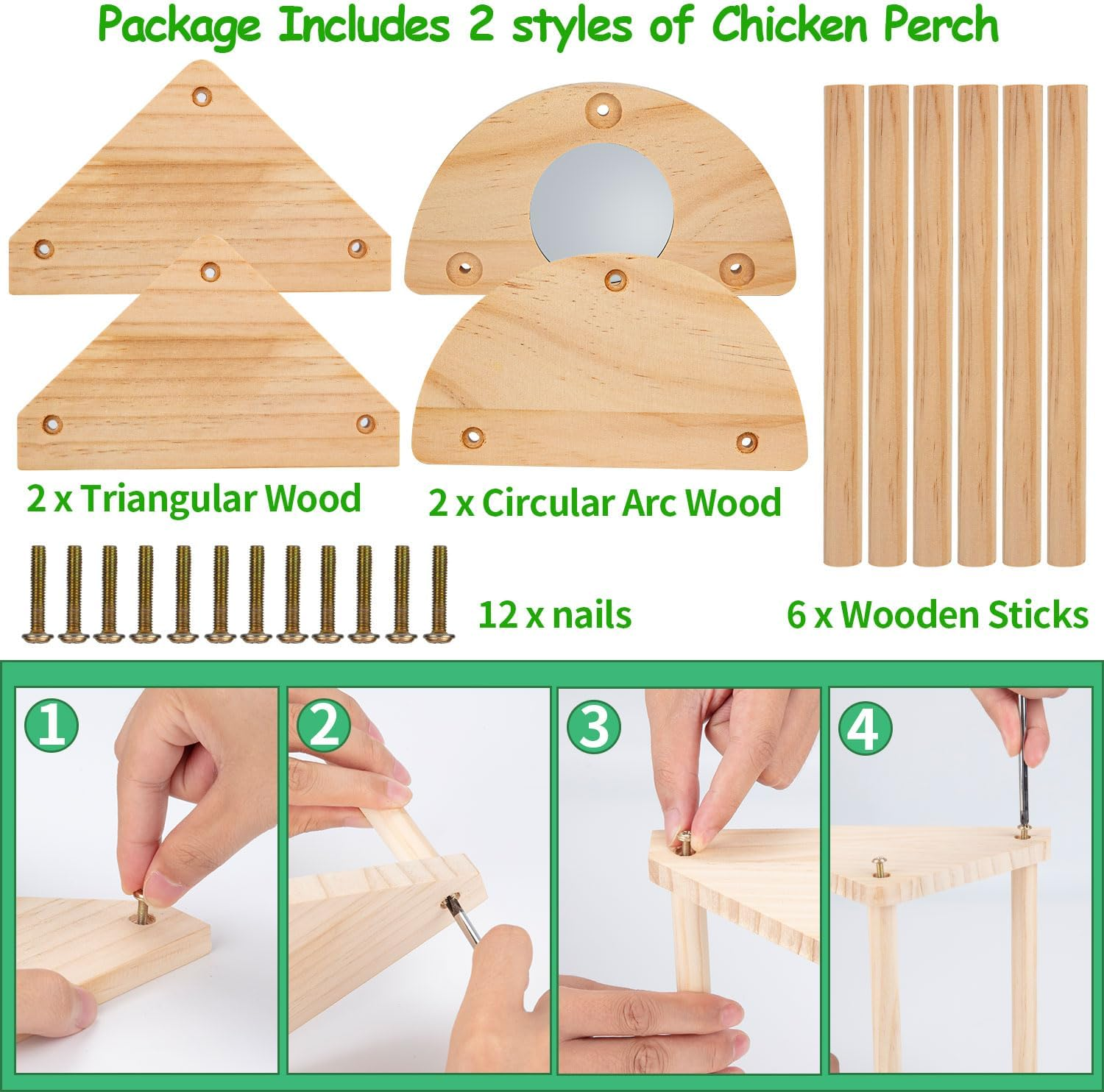 Chicken Perch Stand, 2PCS Pine Chicken Roosting Bars for Coop and Brooder, Training Perch Chick Perch Fun Toys for Baby Chicks, Parakeets, Parrots image number 3