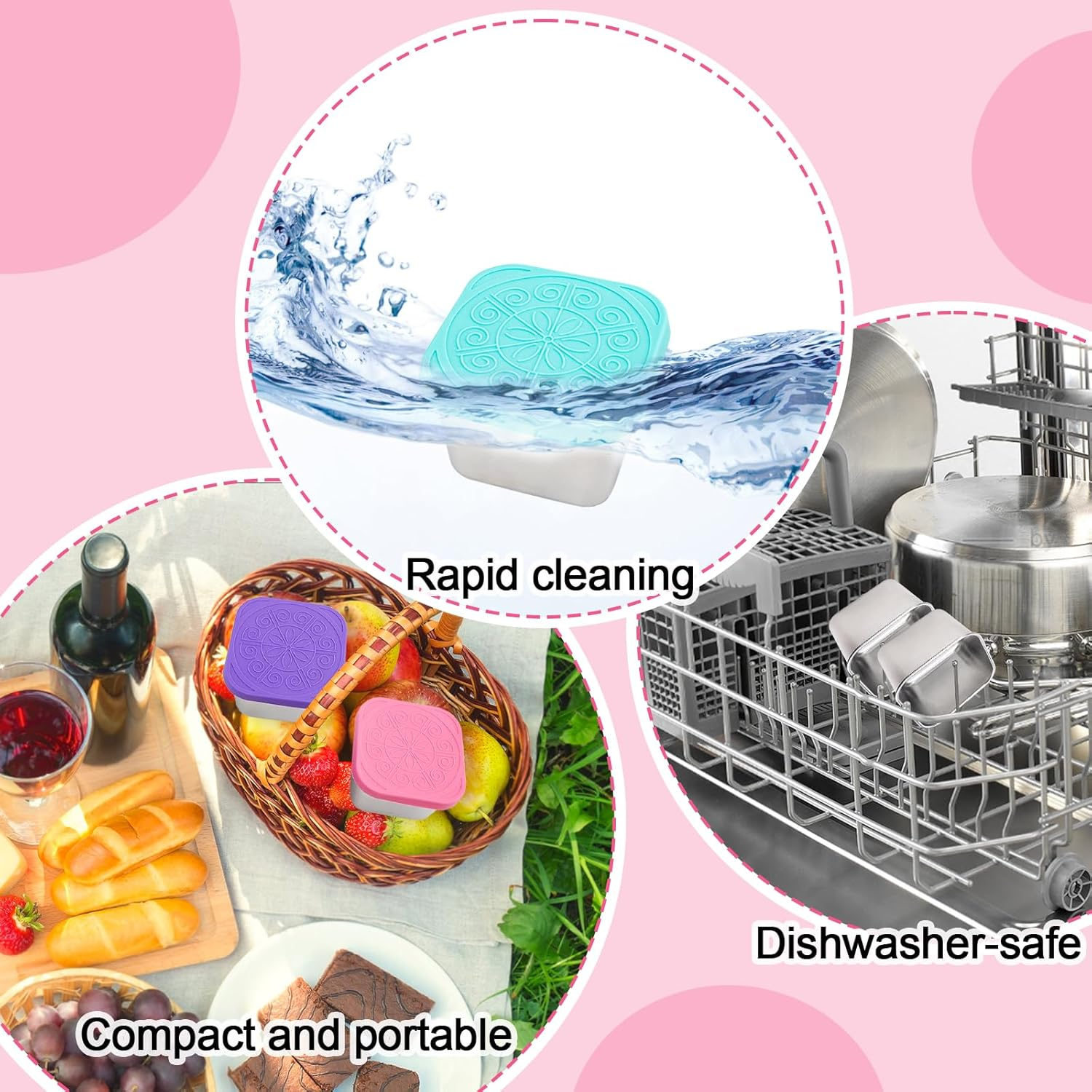 Pack of 6 Stainless Steel Small Food Containers, 180 Ml Stackable Snack Pots with Leak-Proof Silicone Lid, Reusable Food Storage Containers, Snack Boxes for Snack, Salad, Dressing image number 4