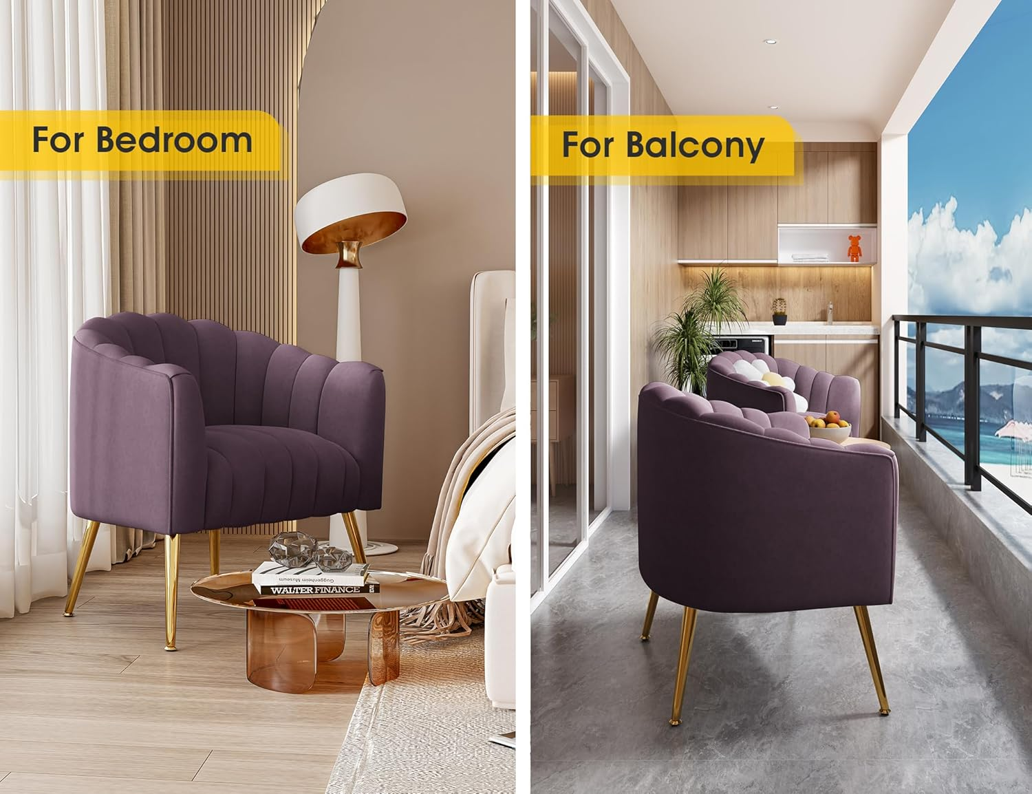 SEYNAR Oversized Pumpkin Couch Accent Chair, Modern Comfy Velvet Upholstered Barrel Chairs, Luxury Single Sofa Armchair for Living Room, Waiting Room, Office and Vanity image number 5