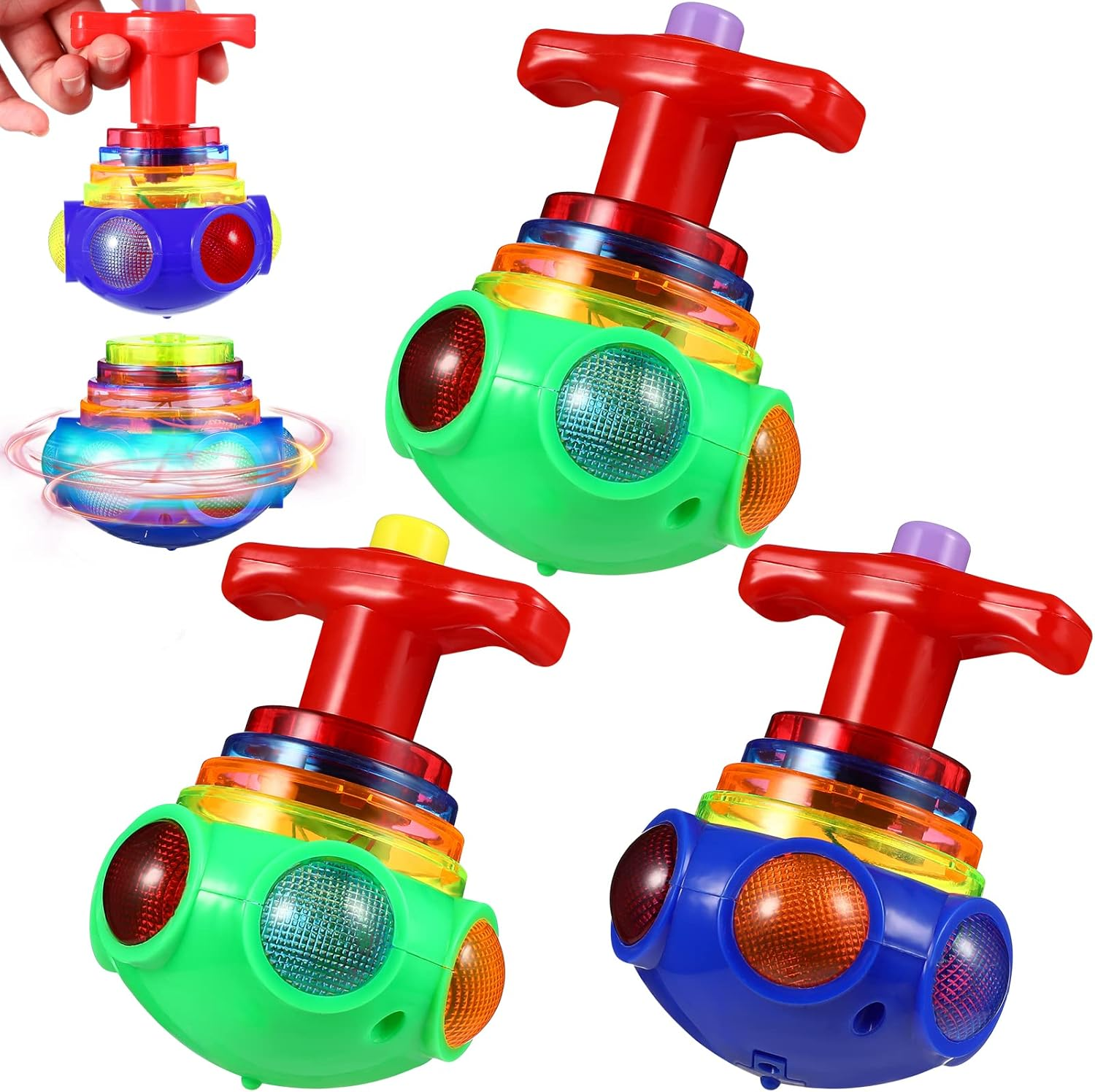 TOYANDONA 3Pcs Spinning Top, LED Light up Flashing Music Spinning Top Party Favors for Kids image number 1
