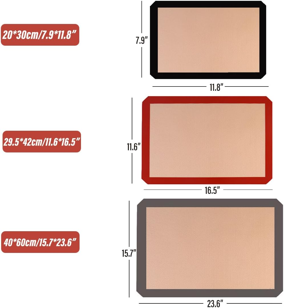 AIMALL Non-Stick Silicone Baking Mat Large Scale Cake Silicon Bakeware Dough, Durable Bakeware, Oven Safe, Easy Clean, Set of 2 or 4 - Black 2Pcs(2*60X40Cm) image number 7