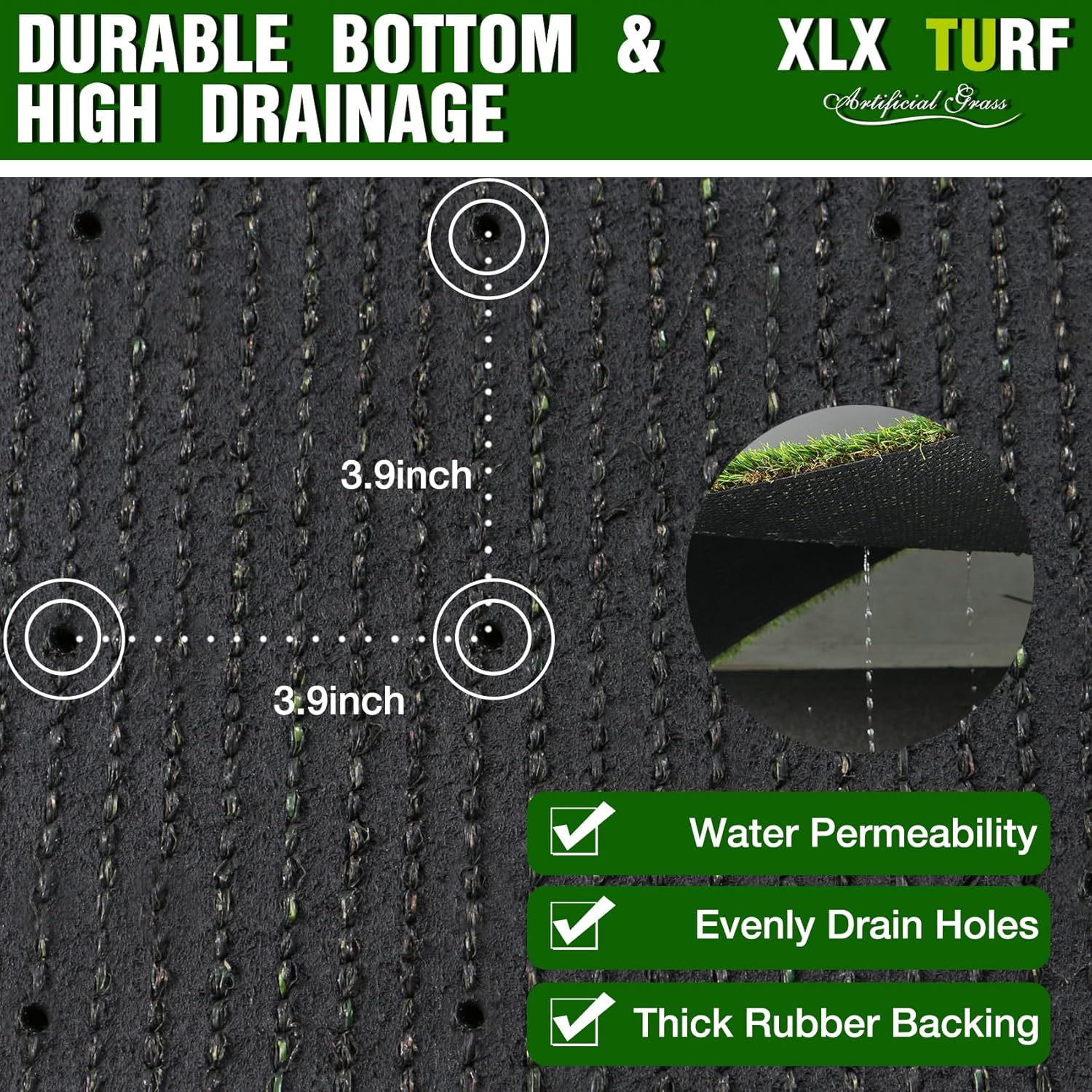 XLX TURF Realistic Artificial Grass Rug Indoor Outdoor - 3Ft X 5Ft, Thick Synthetic Fake Grass Dog Pet Turf Mat for Garden Lawn Landscape image number 3