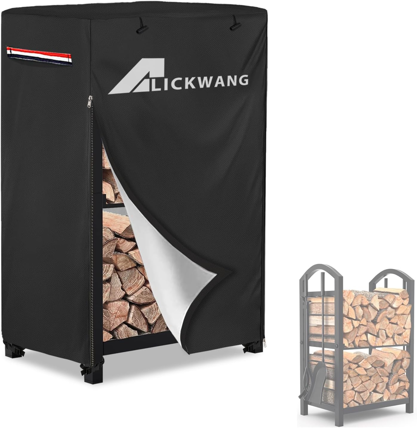 17 Inch Firewood Rack Cover,Heavy Duty 600D Waterproof Outdoor Firewood Storage Rack Cover,Wood Rack Cover for 2-Tiers Small Log Holders for Firewood.(14" D X 17" W X 30" H,Cover Only) image number 4