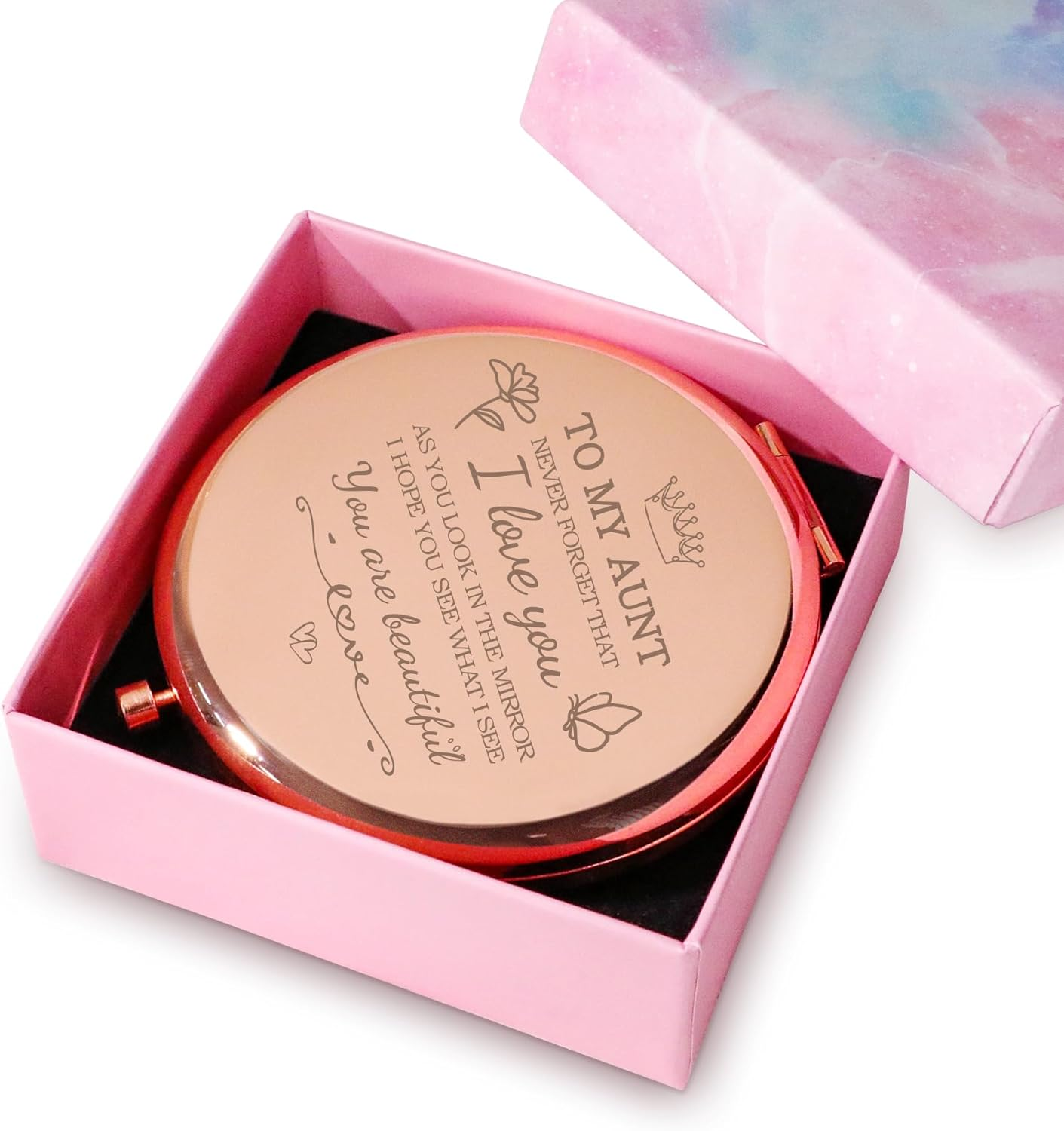 Aunt Gift from Niece Nephew, Personalized Compact Mirror, Sentimental Birthday Gifts for Aunt Auntie - Aunt image number 3