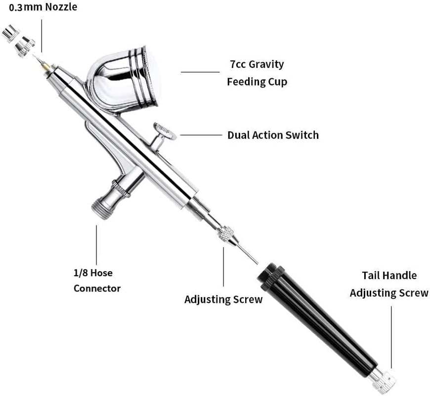 Professional Airbrush Set with Compressor, Airbrushing System Kit with 3 Multi-Purpose Dual-Action Gravity Feed Airbrushes for Hobby, Craft, Models,Cake Decorating, Makeup and Manicure image number 3