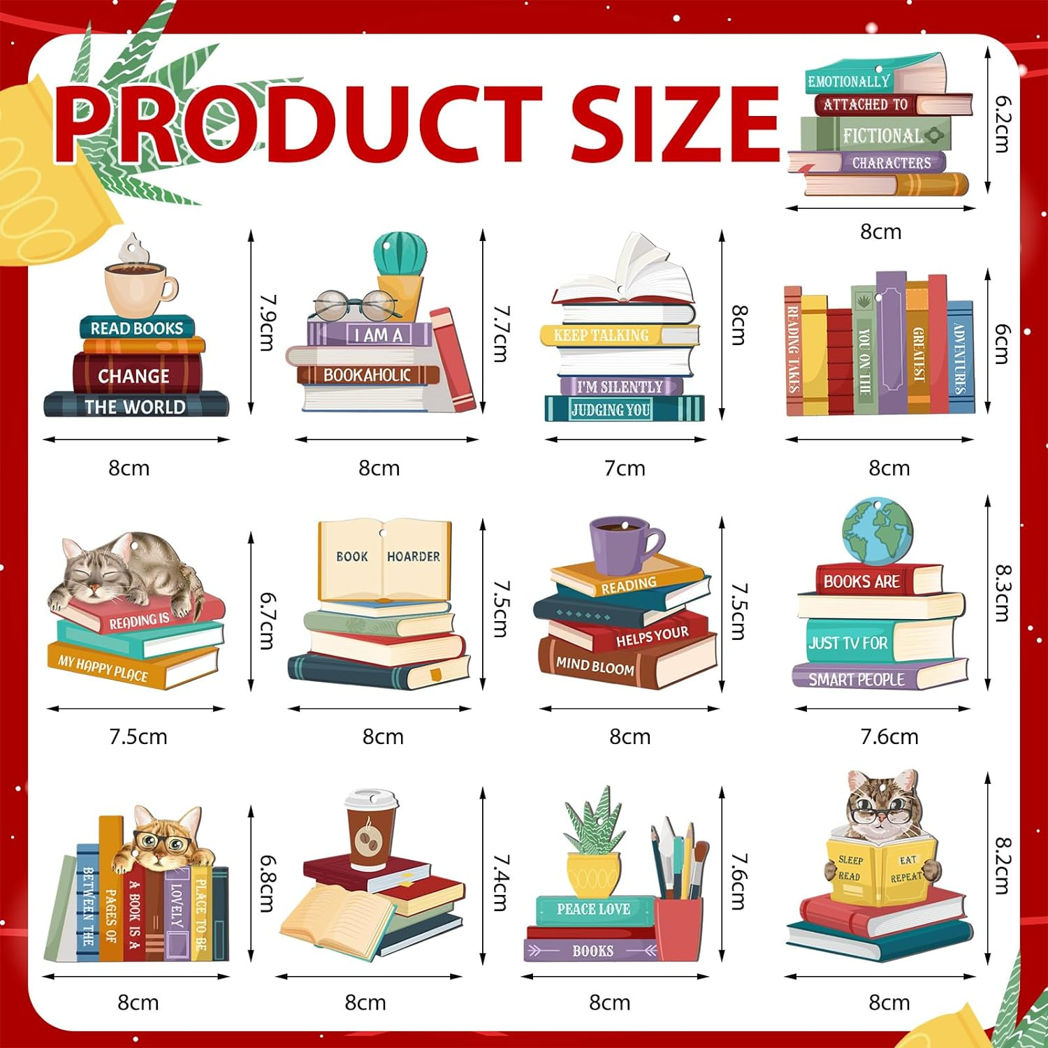 Beeveer 26 Pcs Wooden Book Ornaments Book Lovers Gifts for Women Hanging Wooden Decor for Bookish Valentine'S Day Ornaments Gifts for Librarian Bookish Club image number 1