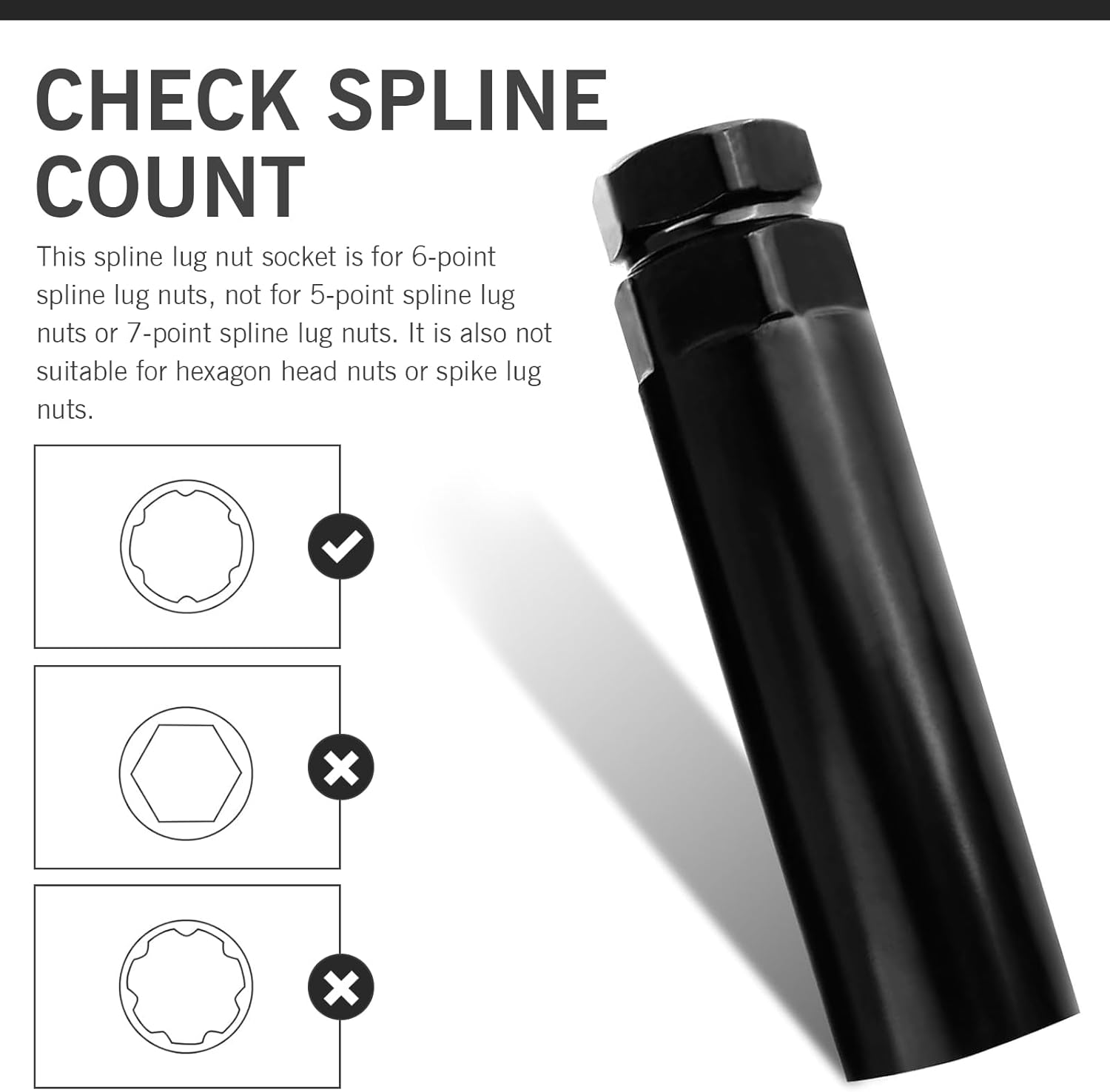 Zikefest Large 6 Spline Lug Nut Socket, Fuel Rim Lug Nut Lock Removal, Wheel Lock Key Replacement for Aftermarket 6 Spline Lug Nut, for 21 Mm (13/16 Inch) & 22 Mm (7/8 Inch) Hex Socket Wrench image number 1