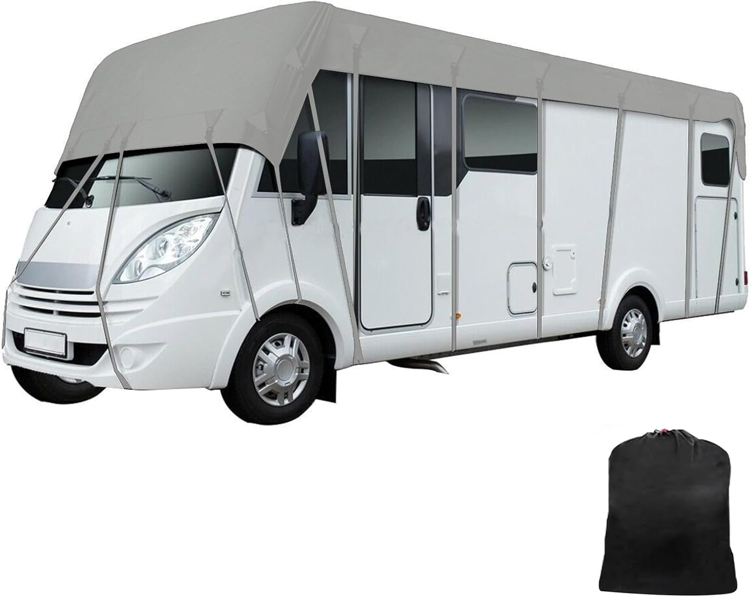 Waterproof Caravan Cover, 210D Oxford Cloth Caravan Protective Roof Cover, 3X10/11/12/13 Meters Silver Coated Lining RV Top Tarpaulin for Trailer (3X10M) image number 2