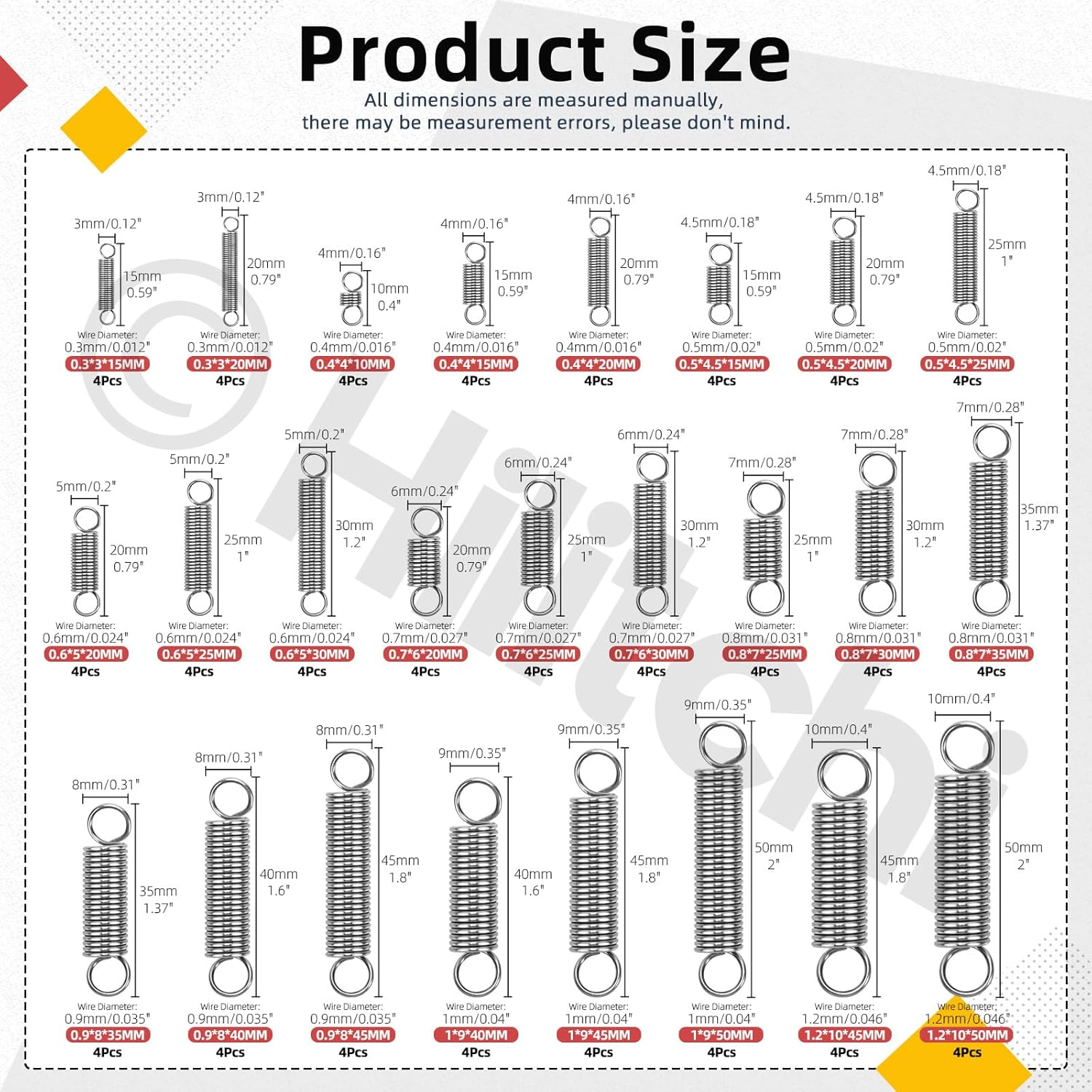 Hilitchi 100Pcs 25Sizes Extension Spring Assortment Kit Extension Spring Stainless Steel Springs Assorted Size Small Springs Compression Tension Springs for Repairs Maintenance image number 2