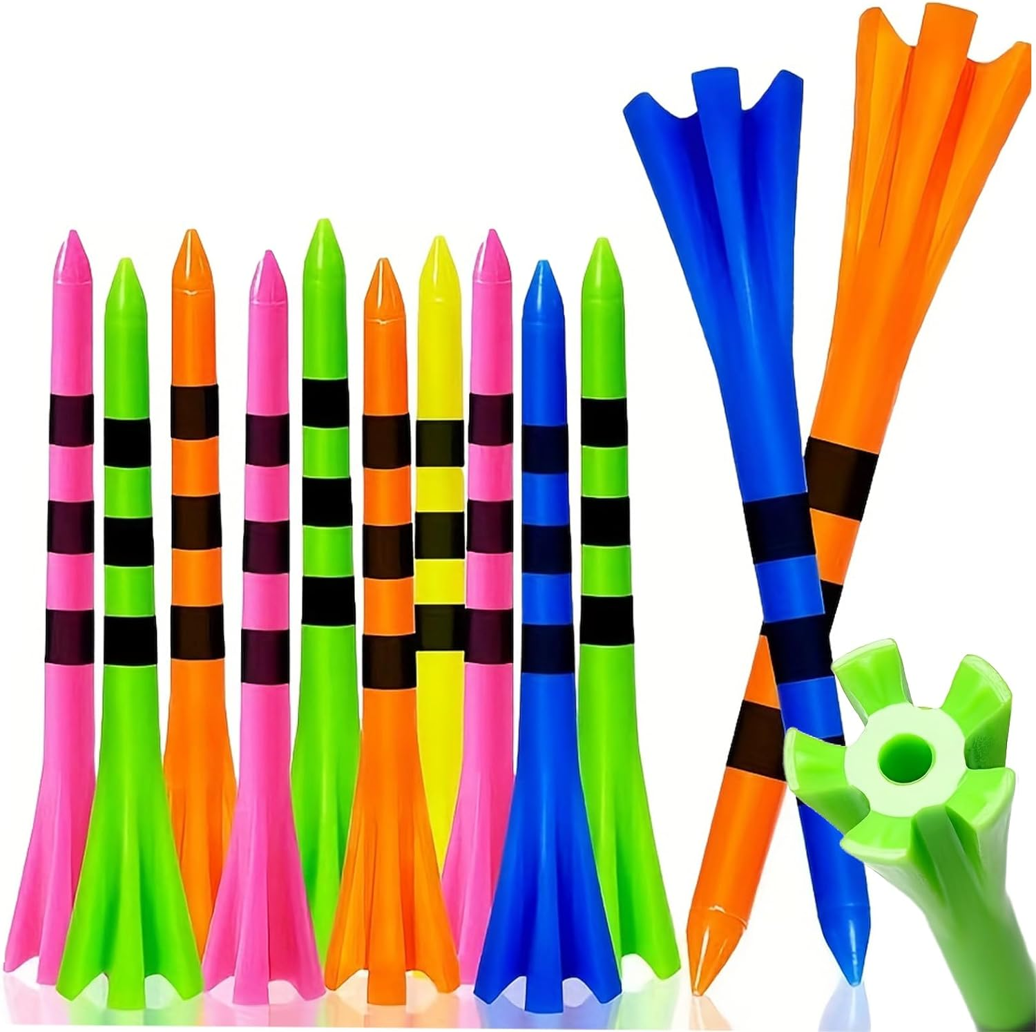 SWINGTEK 120 Pack Plastic Golf Tees,Contain 100 Pcs 3-1/4 Inch Unbreakable Long Tees and 20 Short Tees,Mixed Color,Frictional Resistance Reduction