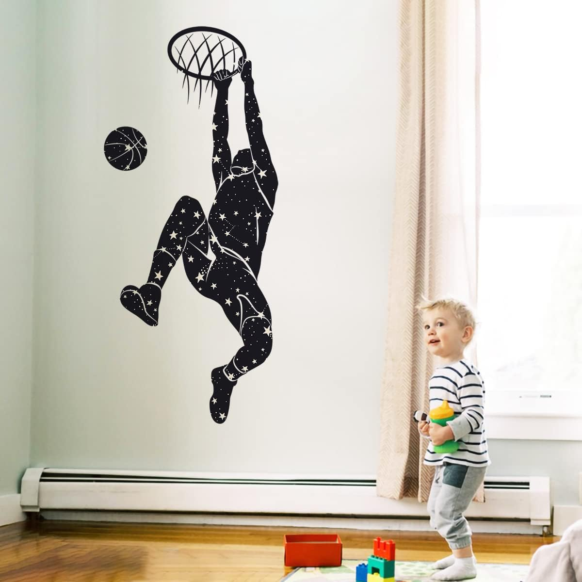 Removable Basketball Dunk Wall Decals, Sports Player Silhouette Stickers, Peel & Stick Decor for Teens Boys Room, Living Room, Classroom, Playroom Decoration