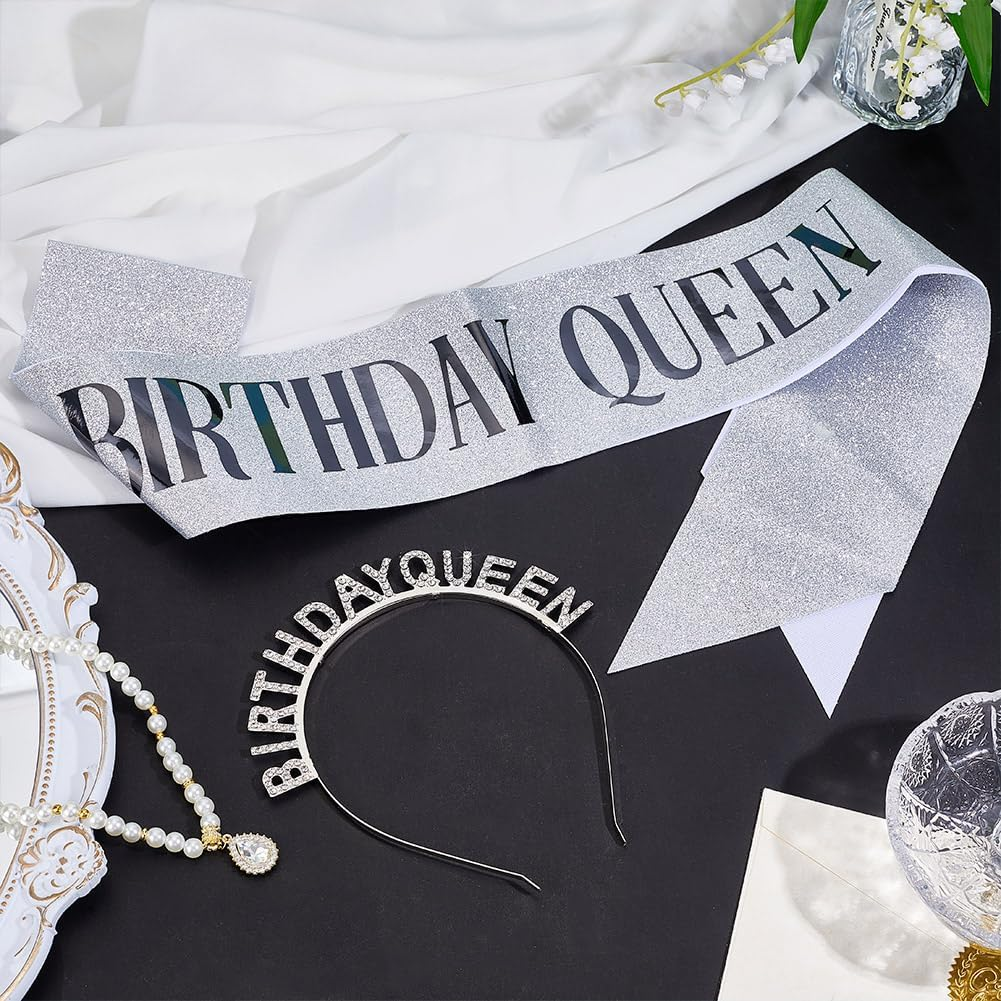 HOBBIESAY 1 Piece Birthday Headband with Fabric Straps Rhinestone Happy Birthday Headpiece Platinum Party Accessories Princess Crown for Women Decoration image number 4