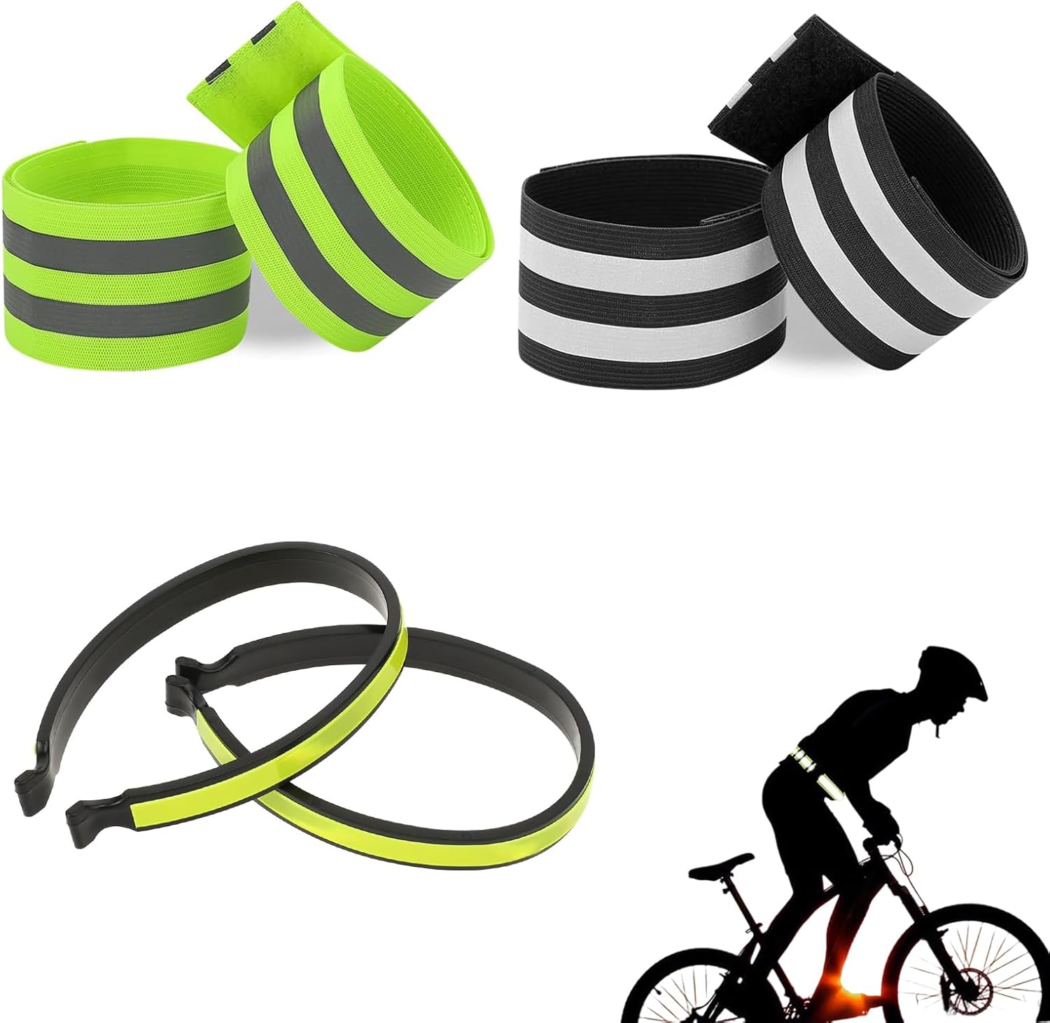 Pack of 4 Bicycle Trousers Clips and 2 Trousers Clips for Cyclists, Bicycle Trousers Clip, Reflective Band for Cycling Jogging, Trouser Protection Bicycle for Men Women (Green, Black) image number 6