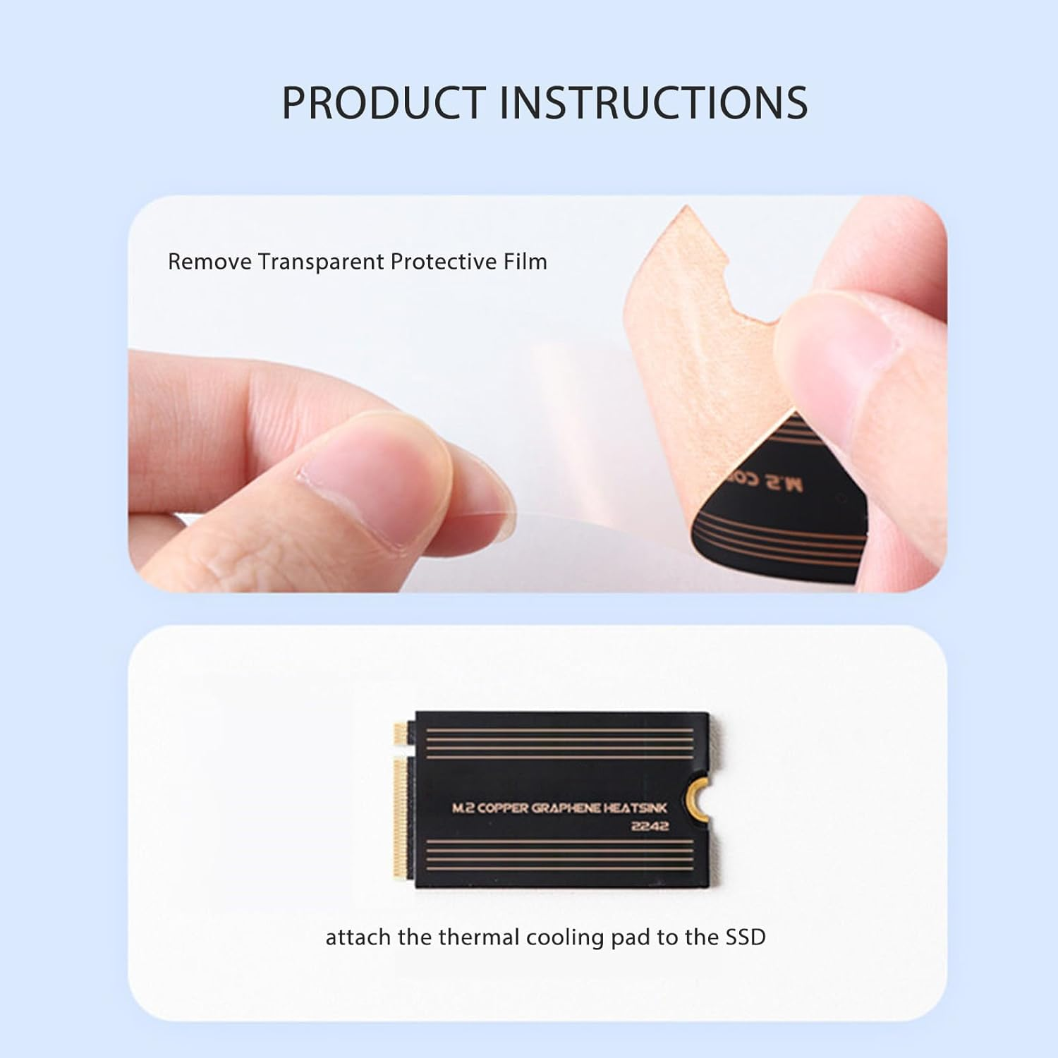 2Pcs M.2 SSD Heatsink, Brass Graphene 2242 SSD Thermal Pad, 0.15Mm Thick M.2 Copper Heatsinks Cooler for M.2 2242 SSD, for Laptop and Gaming, Easy to Use
