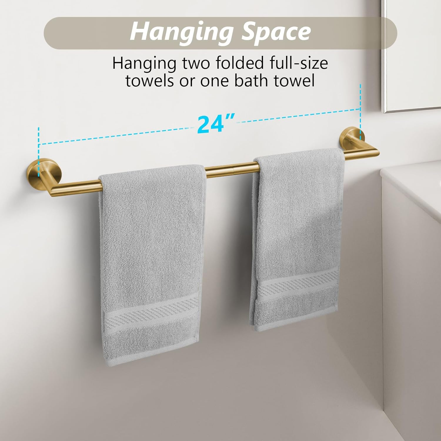 Bathroom Towel Bar 24 Inch Towel Rack Wall Mount Bath Towel Holder Modern Towel Rod Gold Bath Towel Hanger Stainless Steel Brushed Brass Bathroom Accessories Towel Rail Single Towel Bars Brushed Gold image number 4