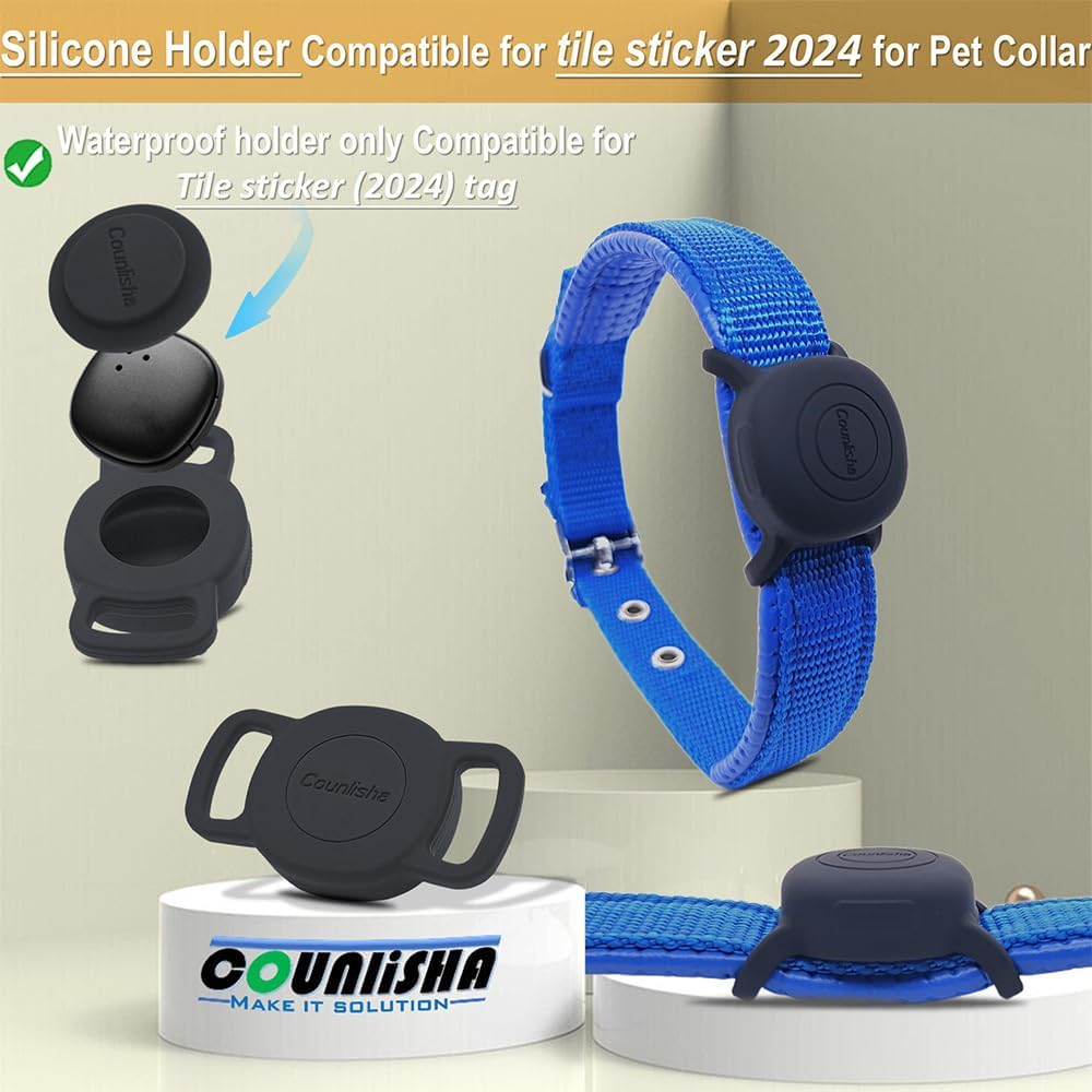 Silicone Holder for Tile Sticker (2024) for Cat Collar, Slim Durable Cover Tag for Pet Necklace Accessories, Waterproof Case Protect Life360 Sticker Tracker for Dog,Bag (2 Pack,Black)