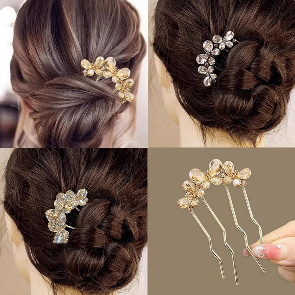 XFSRG French Twist Hair Pin Crystal Hair Pins Beads for Elegant Hair Styling and Wedding Hairstyles image number 3