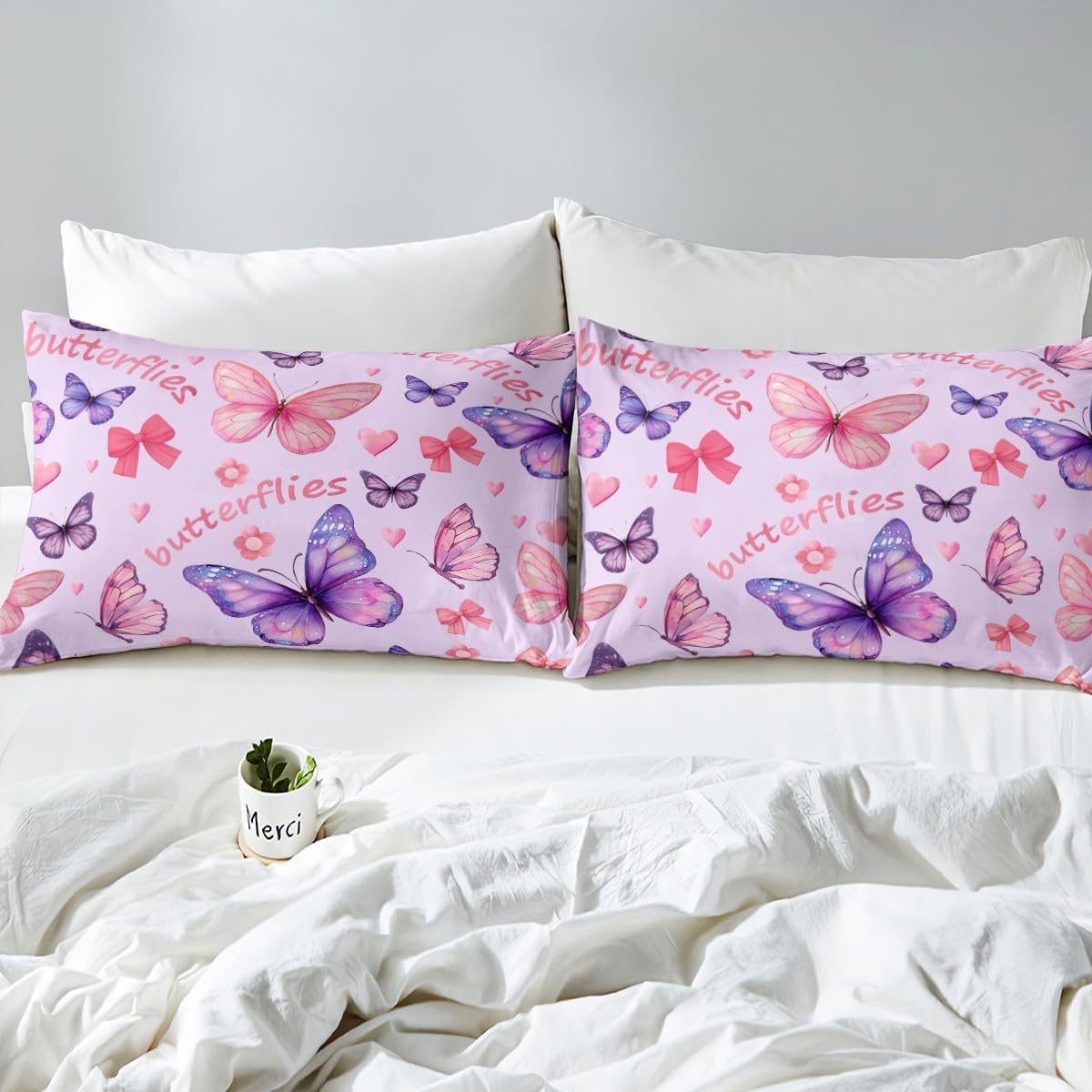 Homemissing Butterfly Duvet Cover Set Pink Bowknot Bedding Set for Boys Girls Cute Butterflies Print Bedding Set 135 X 200 Cm 2 Pieces Floral Room Decoration image number 1