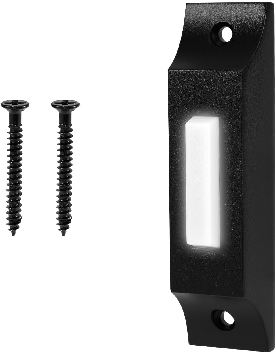 Doorbell Button, Zinc Alloy Wired Doorbell Lighted Garage Door Button with 2 Screws Black White Wired Doorbell Button for Home Office image number 6