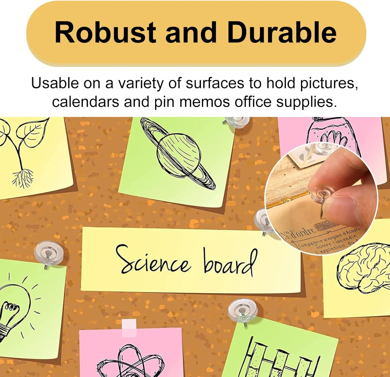 Push Pins, 100 Pcs Plastic Pushpins Thumb, Clear Thumbtacks for Cork Board, Wall Hanging, Bulletin Board, Maps. image number 5