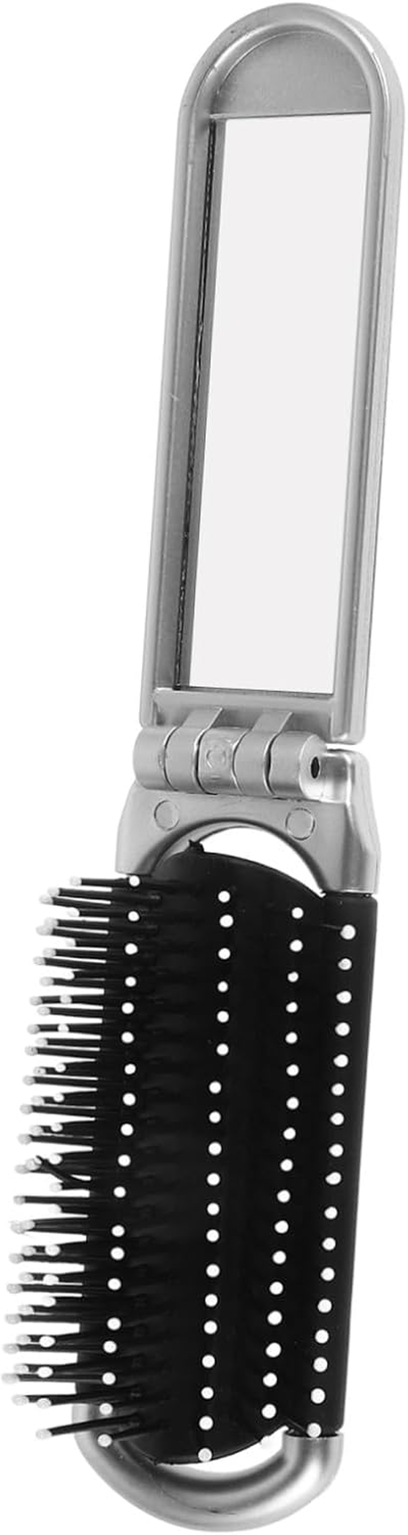HEALEEP Portable Foldable Hair Brush with Mirror Travel Compact Detangling Comb for Go Touchups and Easy to Clean Silver Travel Hairbrush for Quick Makeup and Hair Styling image number 2