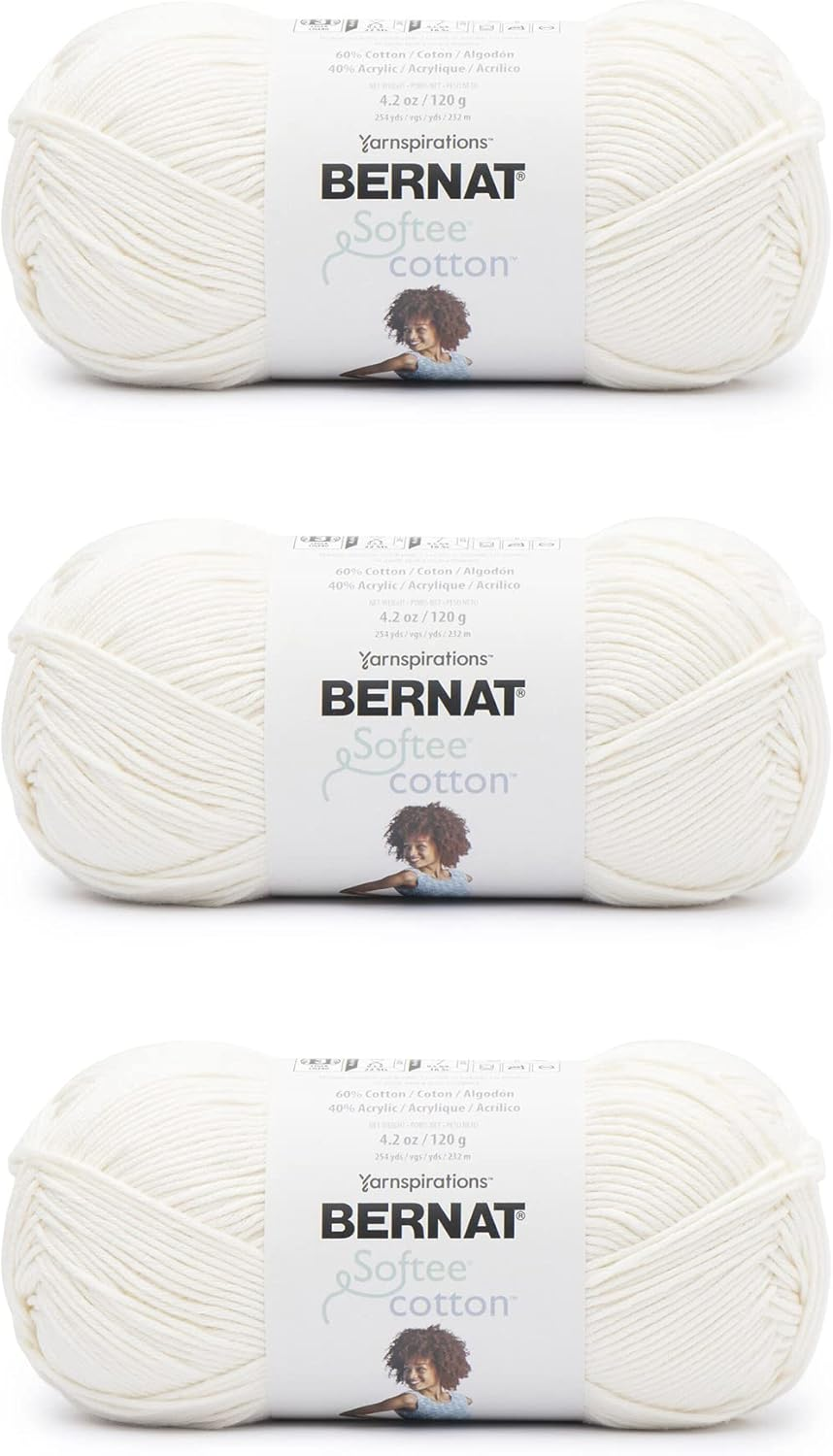 Bernat Softee Cotton Sandstone Yarn - 3 Pack of 120G/4.25Oz - Nylon - 3 DK (Light) - 254 Yards - Knitting, Crocheting & Crafts