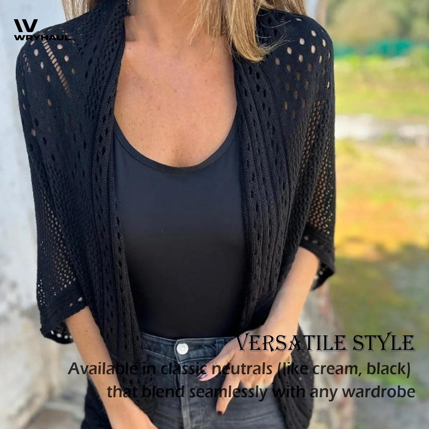 Arisefrom Hollow Half-Sleeve Cardigan, 2025 New Womens Crochet Hollow Out Knit Tops, Lightweight Hollow Knit Half-Sleeve Cardigan, Women Summer Sweater Lightweight image number 6