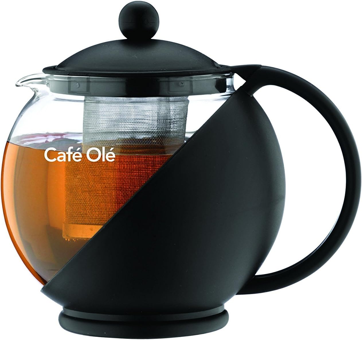 Caf&eacute; Ole Everyday round Tea Pot Infuser Basket Glass Teapot Loose Leaf, Black, 700 Ml/24 Oz image number 2