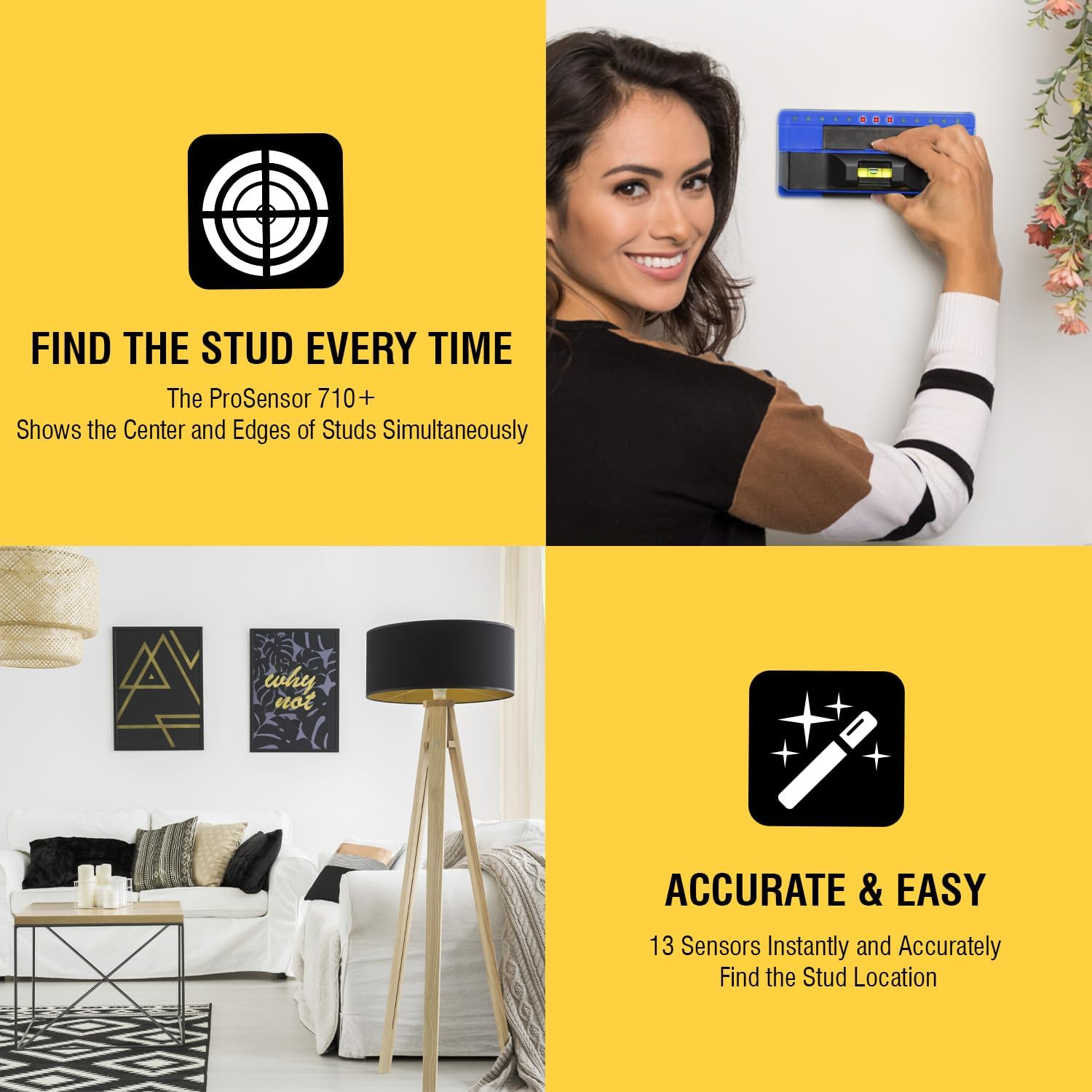 Franklin Sensors Prosensor 710+ Stud Finder with 13-Sensors, Wood & Metal Stud Detector/Wall Scanner, Built-In Bubble Level image number 5