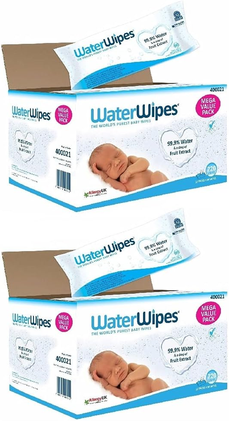 Waterwipes Unscented Baby Wipes, Sensitive and Newborn Skin, Mega Value, 12 Packs X 60 Wipes (720 Wipes Total)