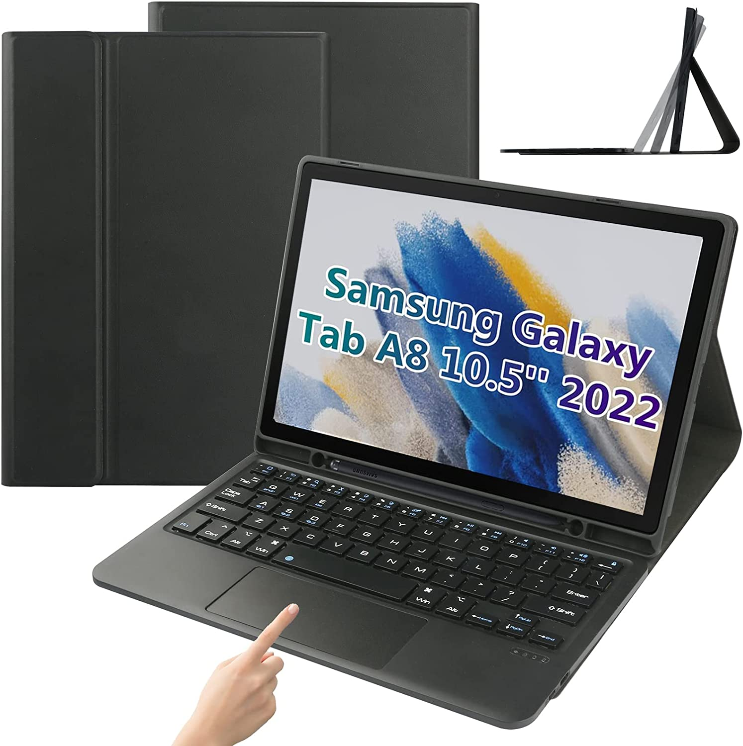 Ixtra Keyboard Case with Trackpad for Samsung Galaxy Tab A8 10.5 Inch 2022 SM-X200/X205/X207 Slim Shell Stand Cover with Built-In S Pen Holder, Magnetic Detachable Wireless Bluetooth Keyboard, Black image number 2