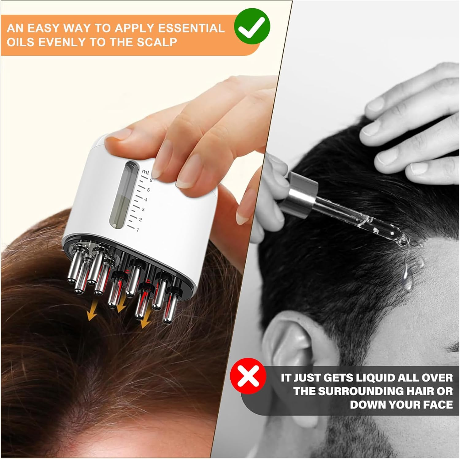 2 in 1 Hair Oil Applicator & Scalp Massager, Electric Oil Dispenser for Hair Growth, Red Light Therapy Scalp Massager for Hair Treatment & Essential Oils image number 6