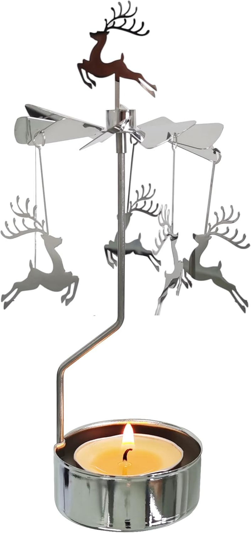 Kingnero Rotary Candle Holder Spinning Candleholder Tea Light Candle Powered Carousel Small Gift (Reindeer) image number 4