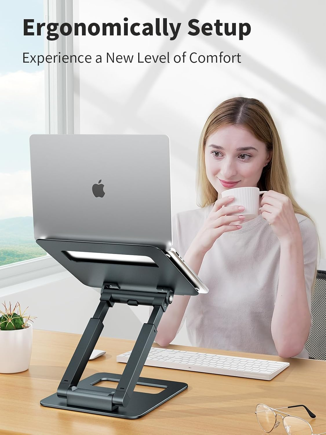 Tounee Laptop Stand for Desk Adjustable Height, Telescopic 360 Rotating Pull Out Design Ergonomic Laptop Riser Fits All Laptops image number 1