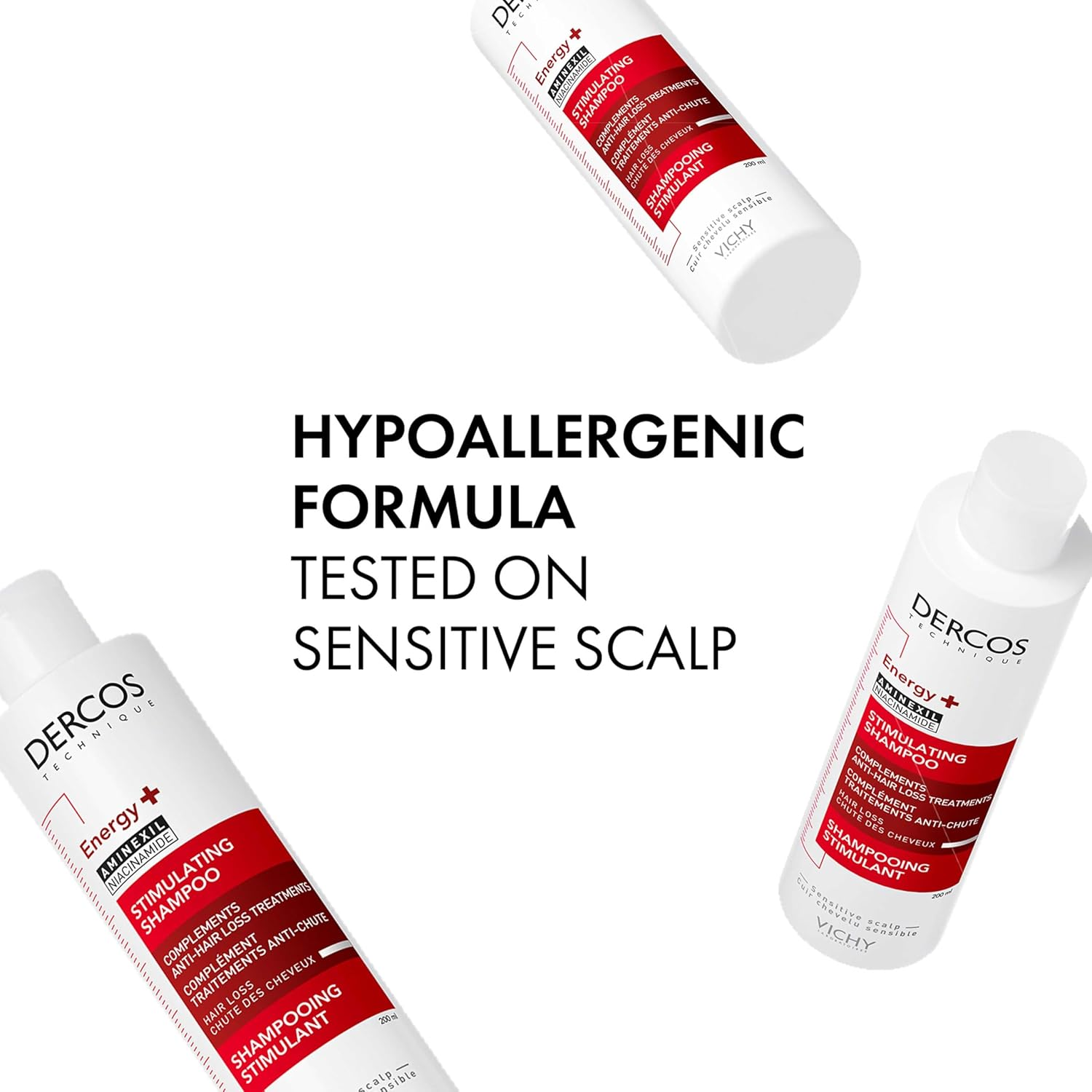 Vichy Dercos Stimulating Shampoo Complements anti Hair Loss Treatments 200Ml, for Thinning Hair, Hypoallergenic Formula Tested on Sensitive Scalp, Energy plus Aminexil + Niacinamide + Amino Acid + Ceramides