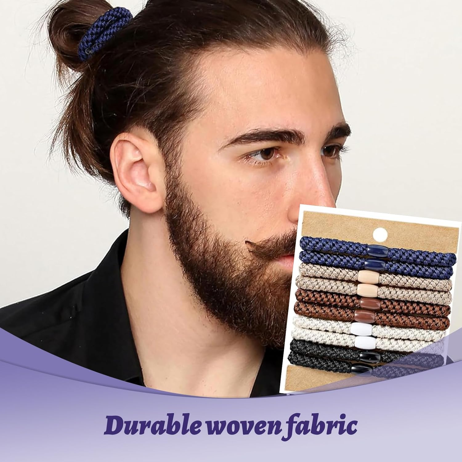 Xanthelle Hair Ties for Men, 10 Pack Hair Bands & Ponytail Holders, Braided Hair Ties with Beads, Hair Tie Bracelet for Men & Women, Kknekki Style image number 3